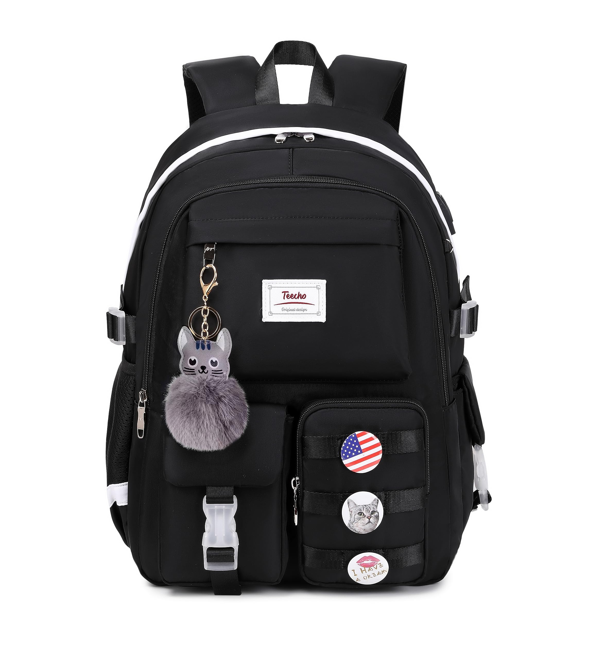 Cute Girls Backpack for School & College - Stylish Women's Bookbag with 15.6 Inch Laptop Compartment (Black) - Perfect for Daily Commute, Campus Life & Travel Accessories