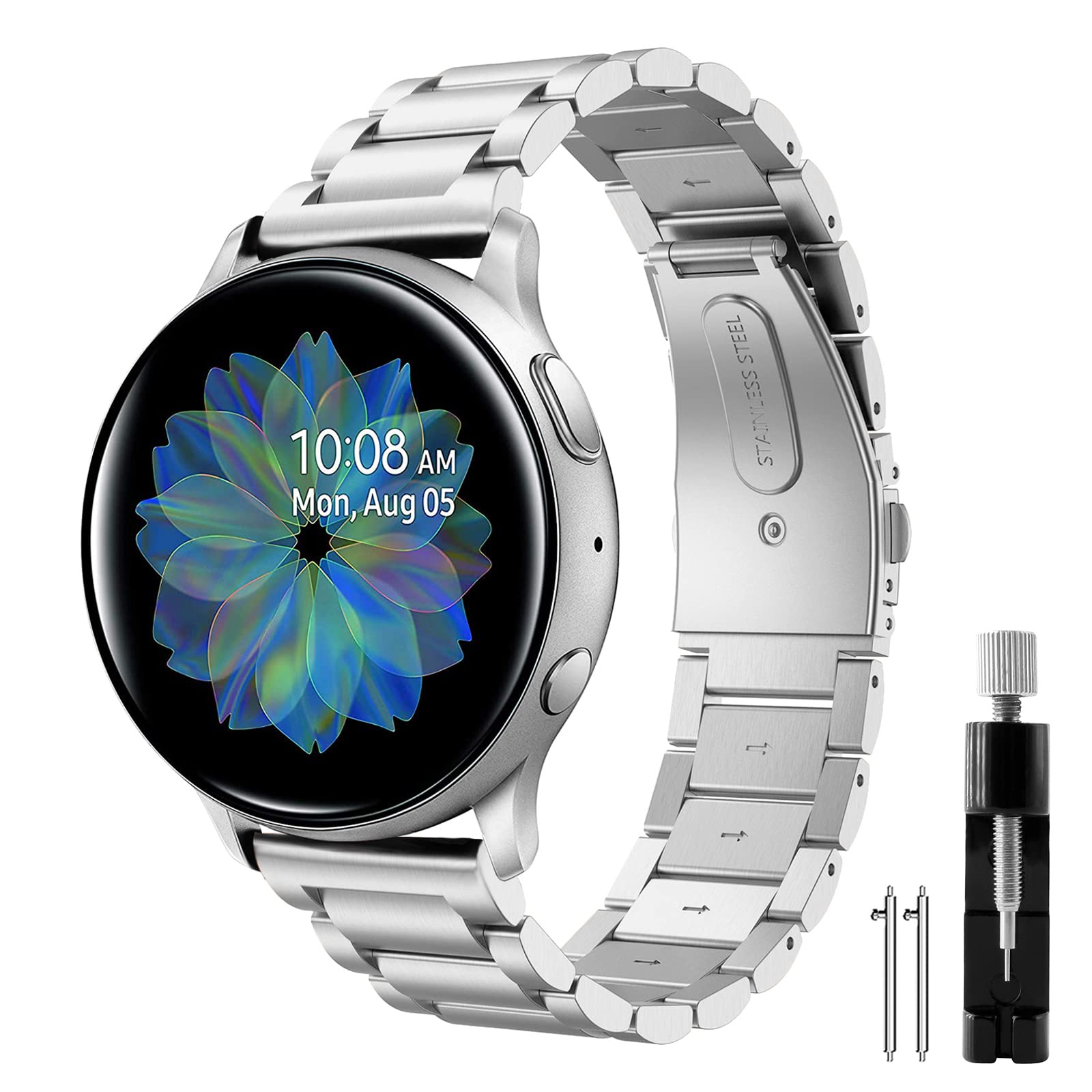 Premium Stainless Steel Metal Watch Band for Samsung Galaxy Watch Active/Active 2 (40mm/44mm), Galaxy Watch 4/4 Classic, Watch 5/5 Pro, Watch 3 (41mm/42mm) - Durable Replacement Strap for Workout, Office & Everyday Wear