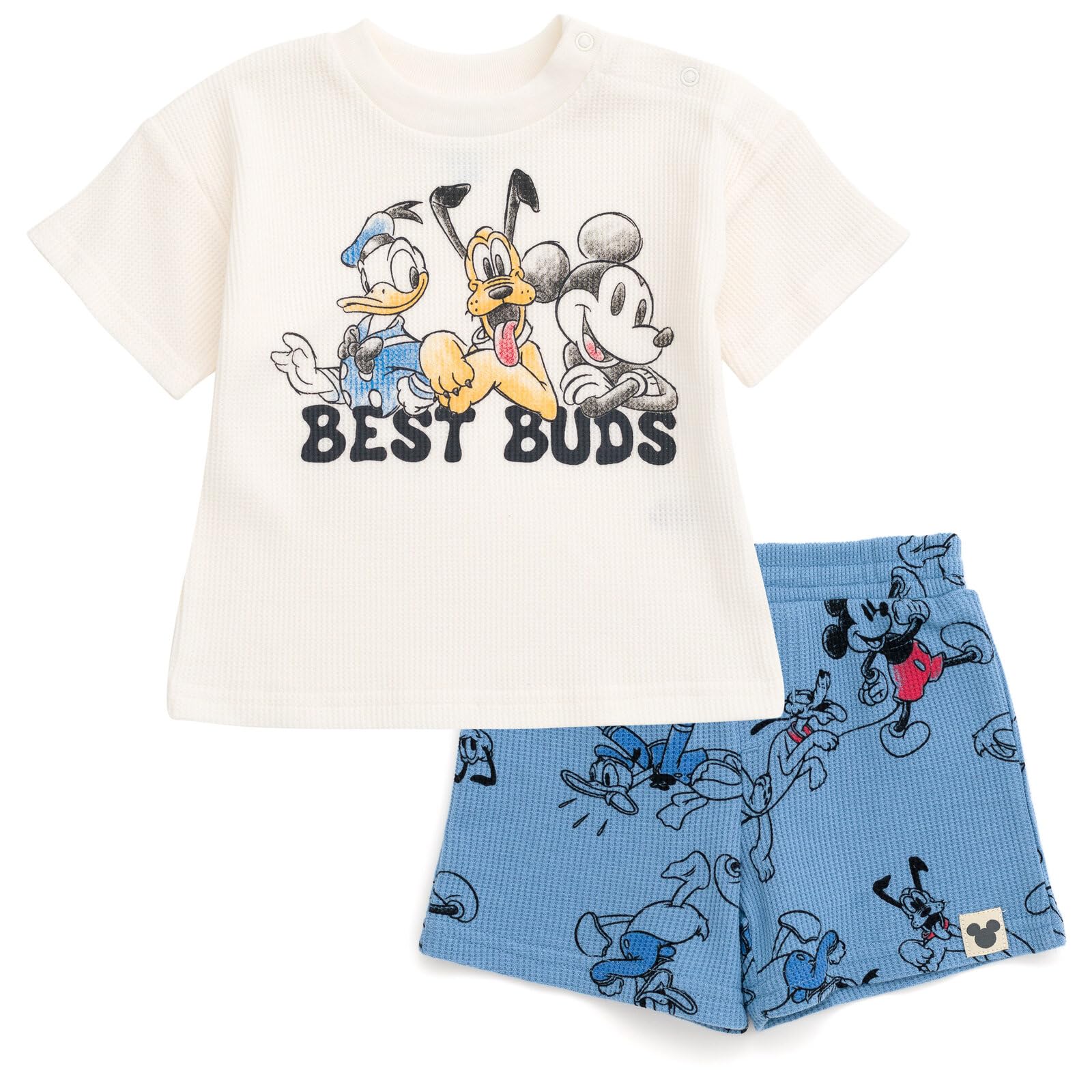 Disney Waffle Knit T-Shirt and Shorts Outfit Set for Babies & Toddlers (0-3 Months to 5T) - Soft Cotton PJs for Playtime, Naptime & Family Matching Outfits