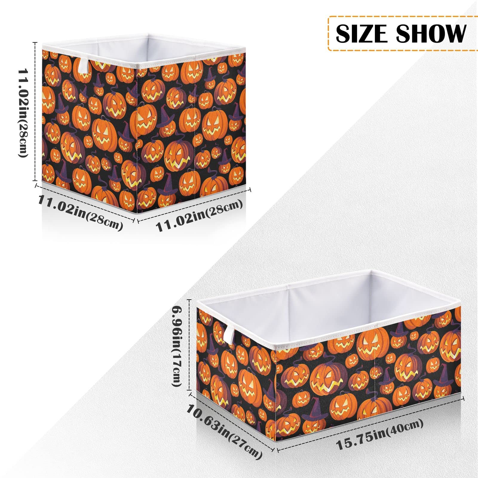 DOMIKING Halloween Pumpkin Storage Bins - Foldable Fabric Organizer Box with Handle for Closet & Bedroom (11 Inch) - Perfect for Seasonal Decor & Home Organization