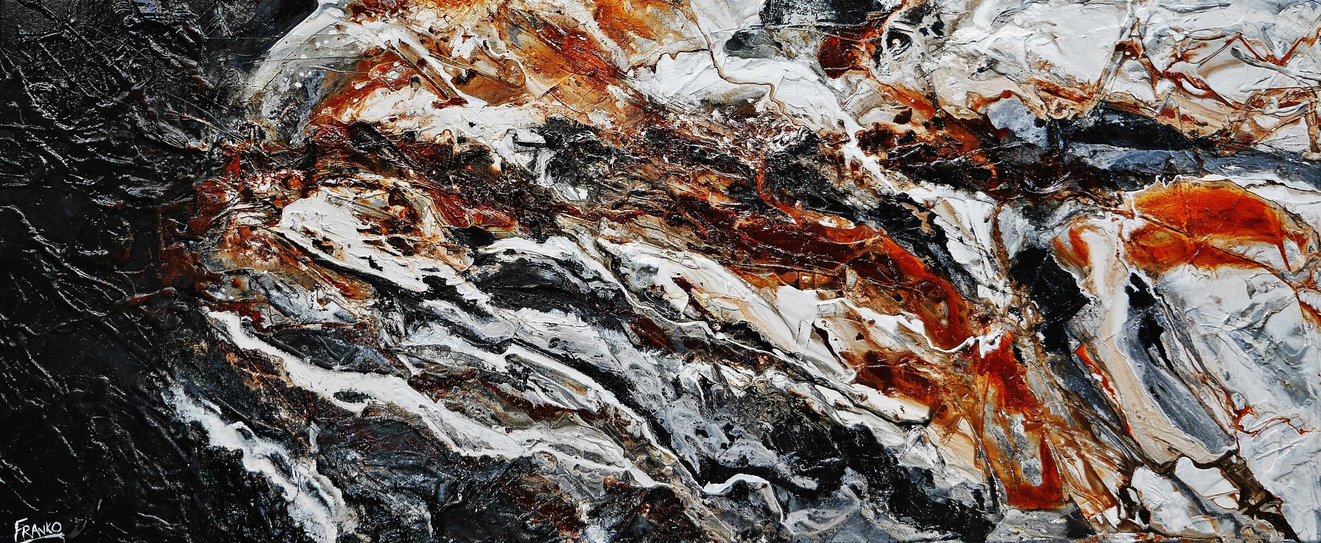 Slated Oxide 240cm x 100cm Black White Rust Textured Abstract Canvas Art - Modern Wall Decor for Living Room, Bedroom & Office