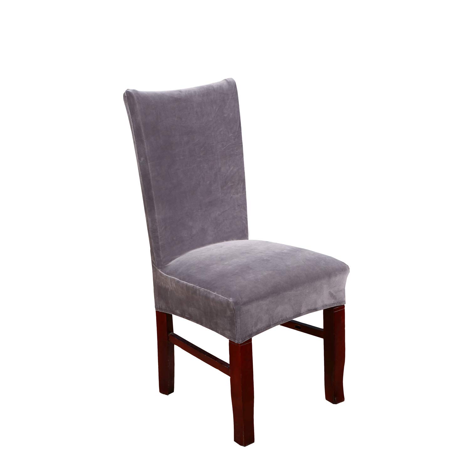 Stretch Velvet Dining Chair Covers - 4 Pack Dark Grey Spandex Slipcovers for Banquet & Home Decor | Washable Plush Seat Protectors | Perfect for Weddings, Parties & Everyday Use
