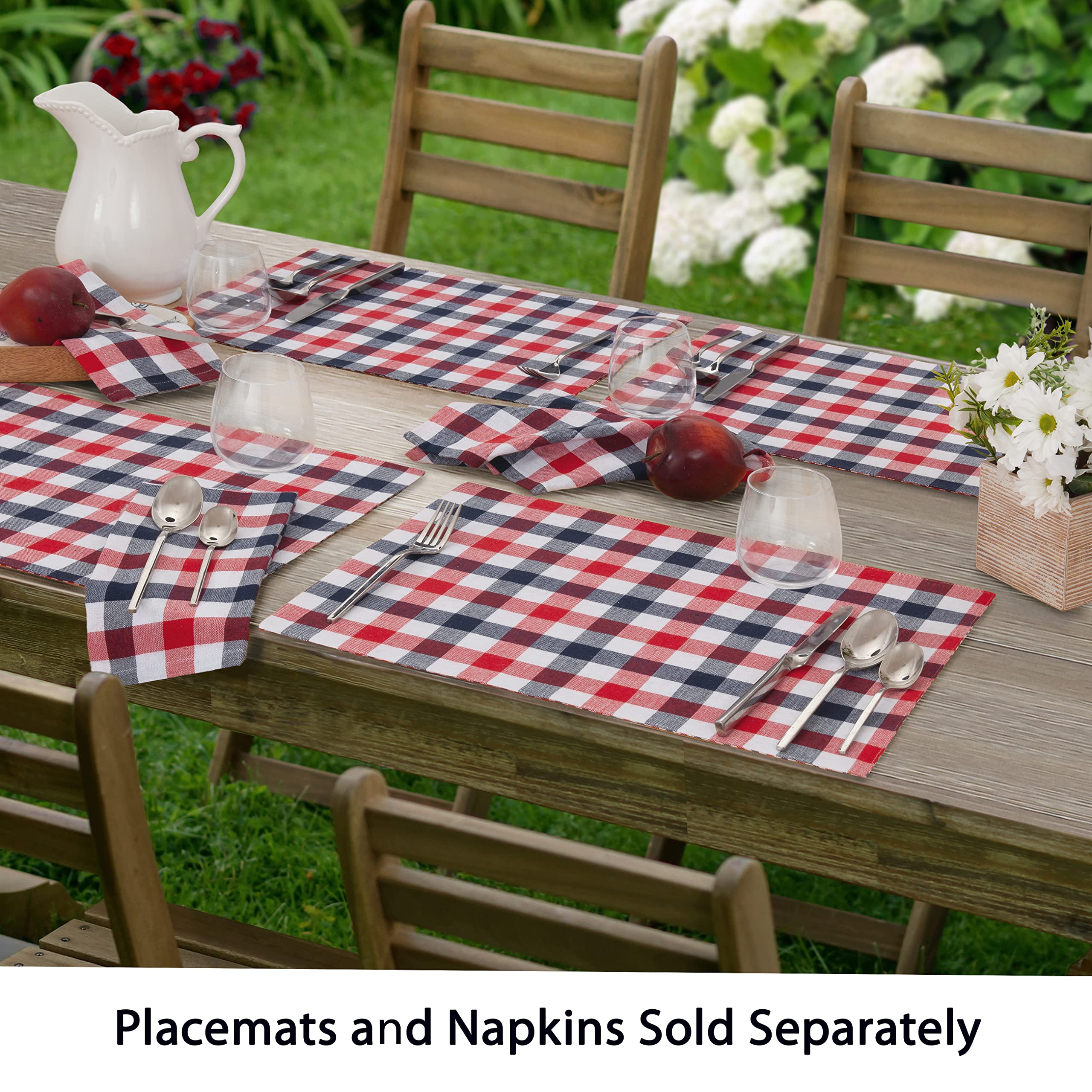 4-Pack Rectangle Fabric Placemats - Patriotic Gingham Pattern in Red White & Blue - Indoor/Outdoor Dining & BBQ Party Decor - Durable American-Themed Table Setting for Picnics, Backyard Gatherings & Holiday Celebrations