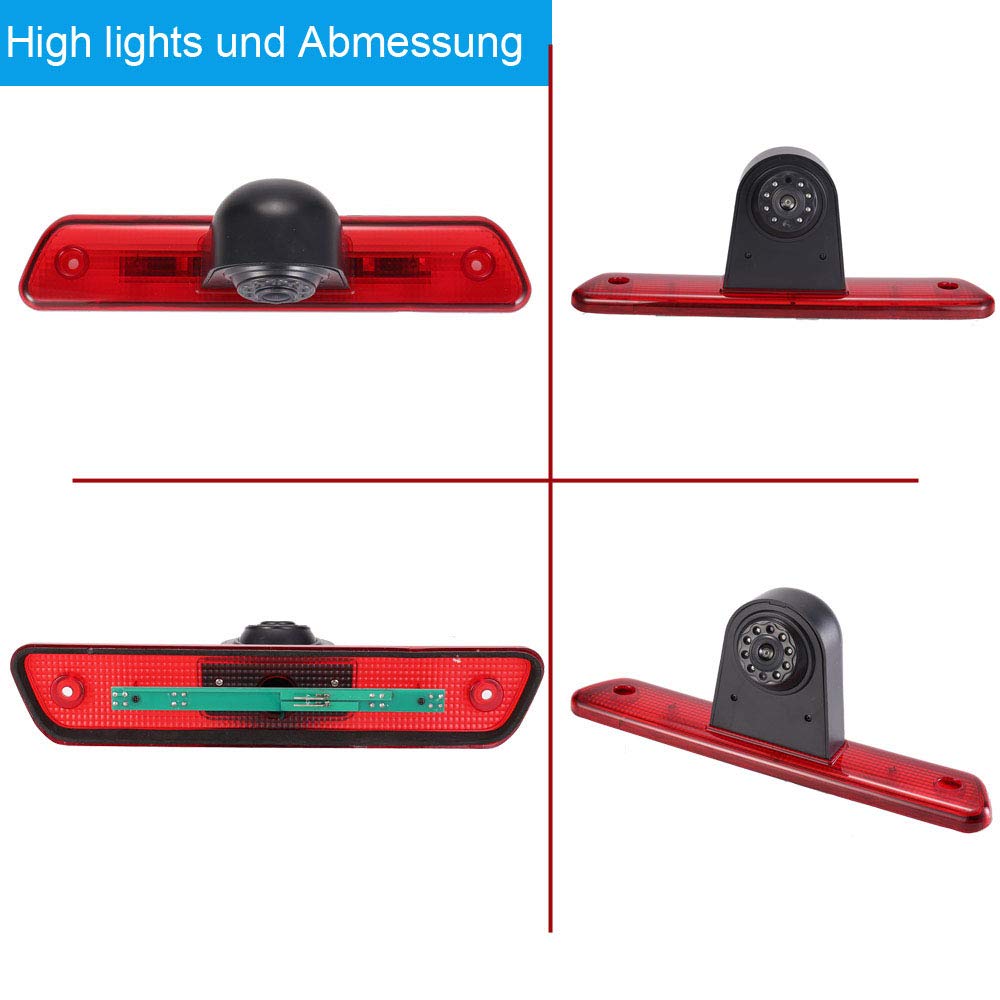Universal Car Third Brake Light Camera with Rear View Backup - High Visibility Roof Top Mount for Vans & Transporters | Perfect for Night Driving & Parking Assistance