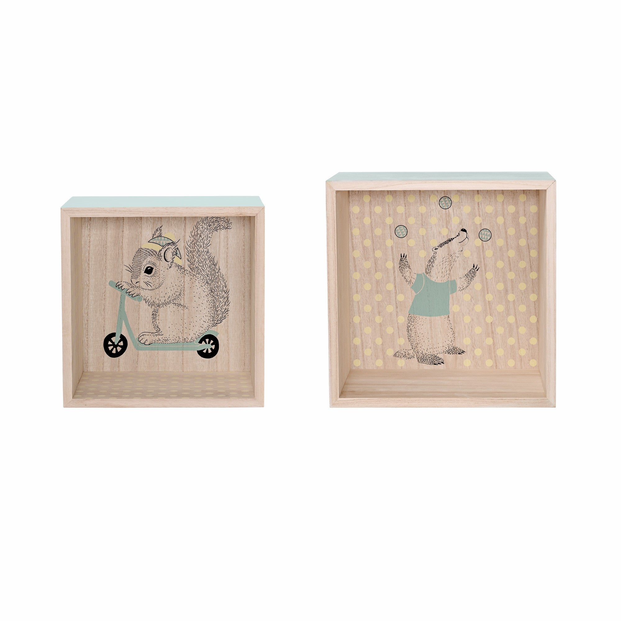 Bloomingville Set of 2 Decorative Mint Green Printed Display Boxes - Perfect for Home Decor, Gift Wrapping & Jewelry Storage