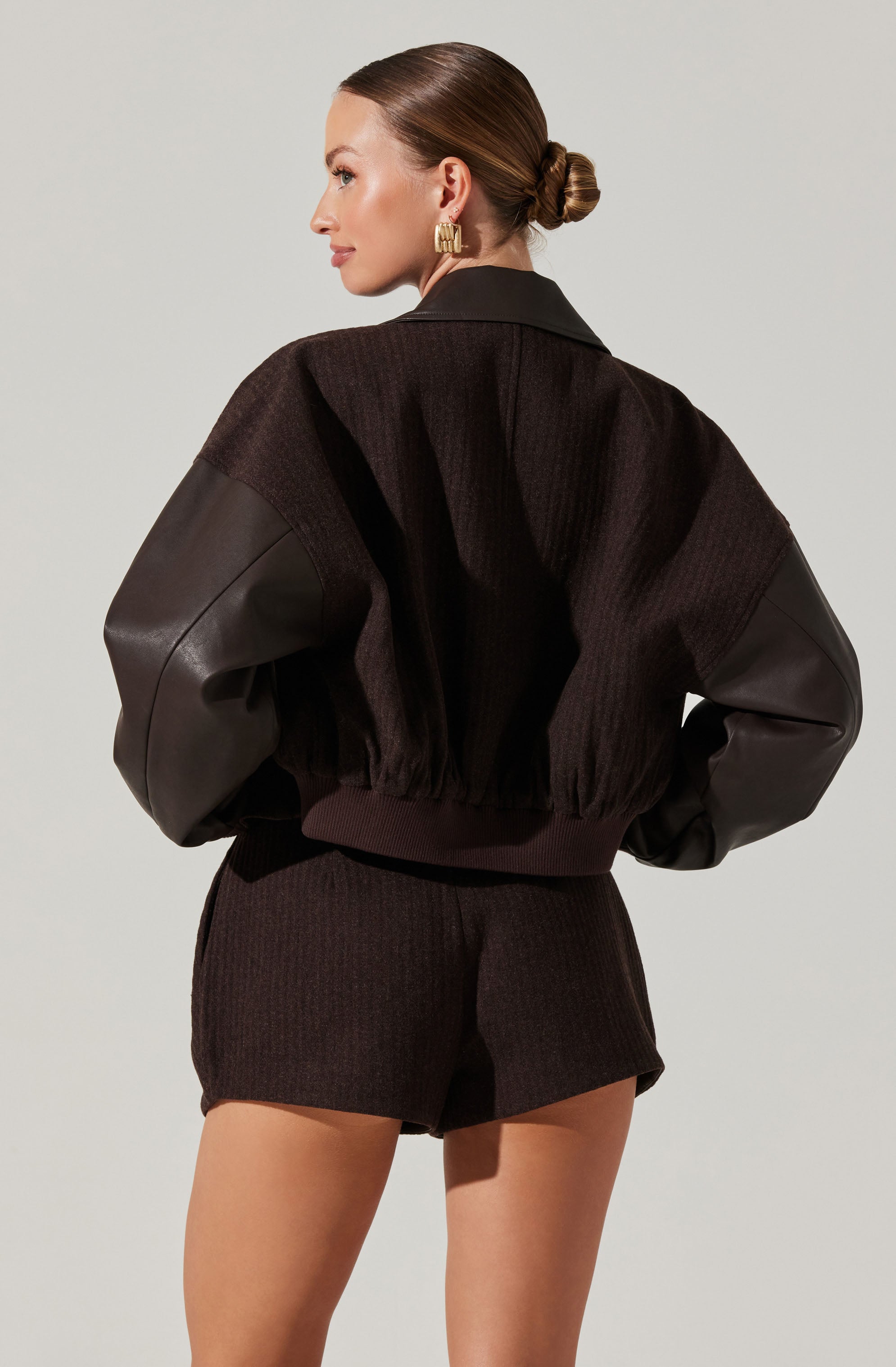 Sorine Mixed Media Bomber Jacket for Women - Lightweight Stylish Outerwear with Unique Textures - Perfect for Casual Outings, Streetwear Fashion & Fall Layering