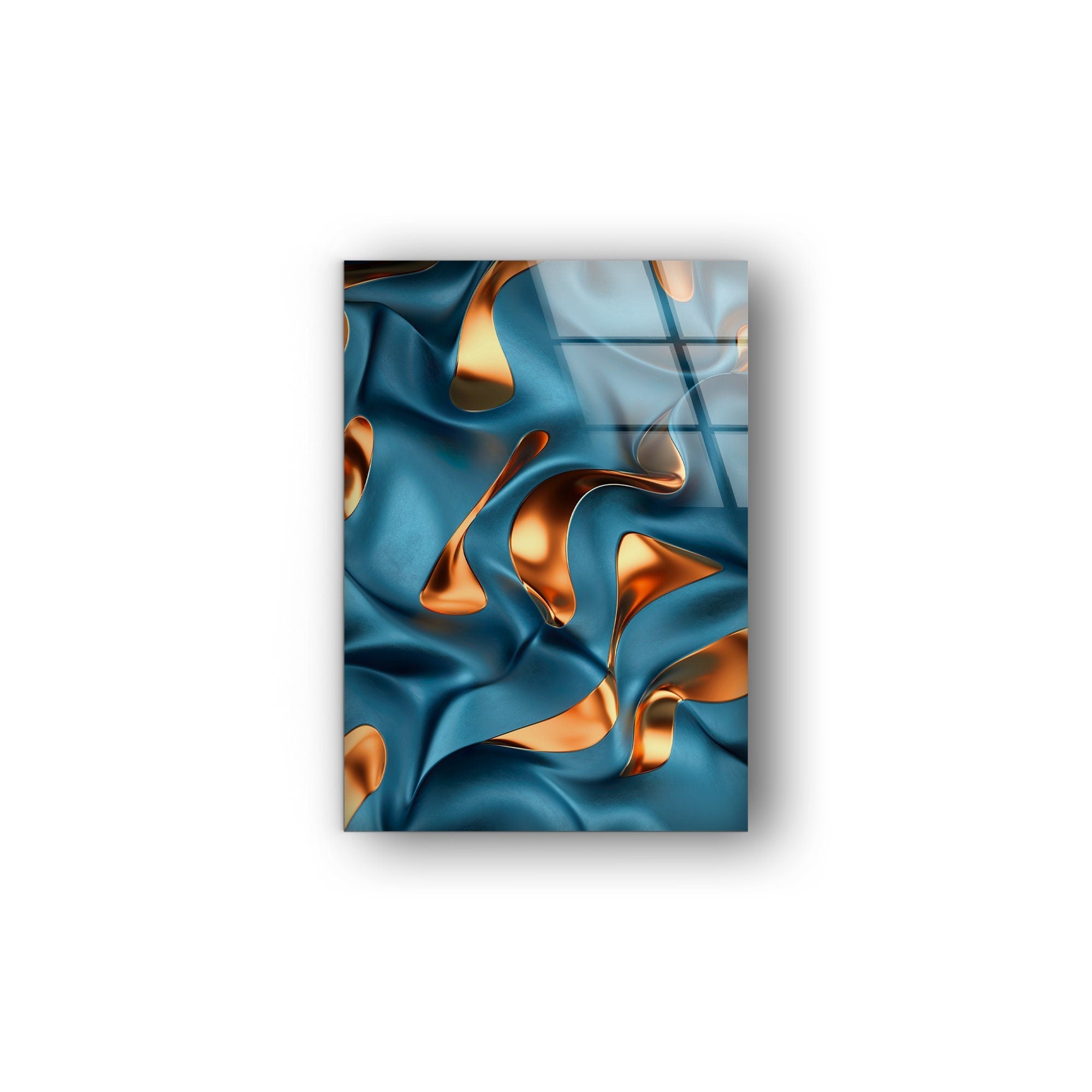 Abstract Bronze Blue Glass Wall Art - Modern Home Decor for Living Room, Bedroom & Office - Elegant Handmade Glass Panel for Stylish Interior Design