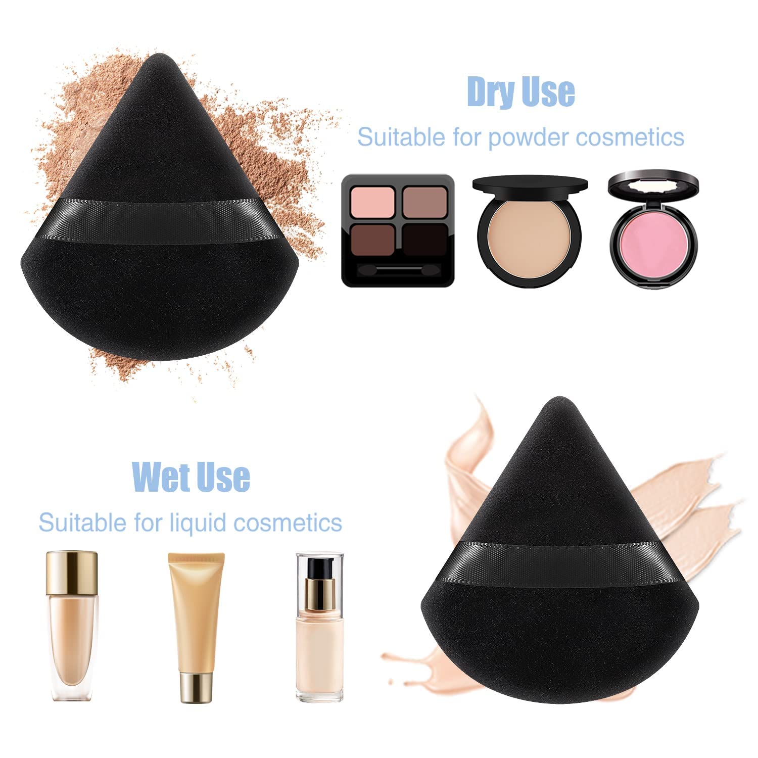 COSLUXE 15pcs Triangle Makeup Sponge Puffs - Multicolor Cosmetic Powder Puff for Face & Body, Dry & Wet Use - Perfect for Loose Powder, Contouring, Under Eyes & Hard-to-Reach Areas | Great for Professional Makeup & Travel Beauty Routine