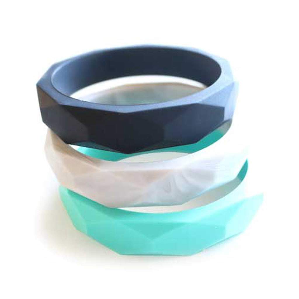 Geo Silicone Teething Bangle for Babies - Soft Chewable Teether Bracelet for Soothing Sore Gums - Perfect for Infants & Toddlers (Home, Travel & Daycare Use)
