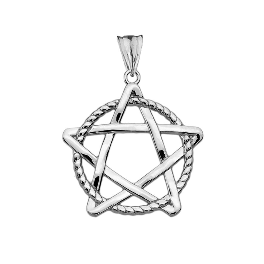10K White Gold Pentagram Rope Pendant Necklace for Women - Elegant Wiccan Jewelry for Everyday Wear, Gifts & Spiritual Protection