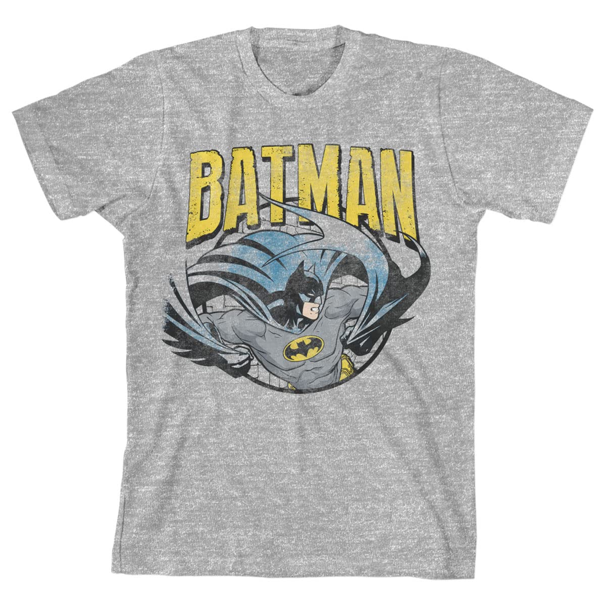 Bioworld Batman Graphic Youth Boys Athletic Heather Gray T-Shirt | Superhero Cotton Tee for Play & Cosplay | Casual Wear & Comic Con Costume