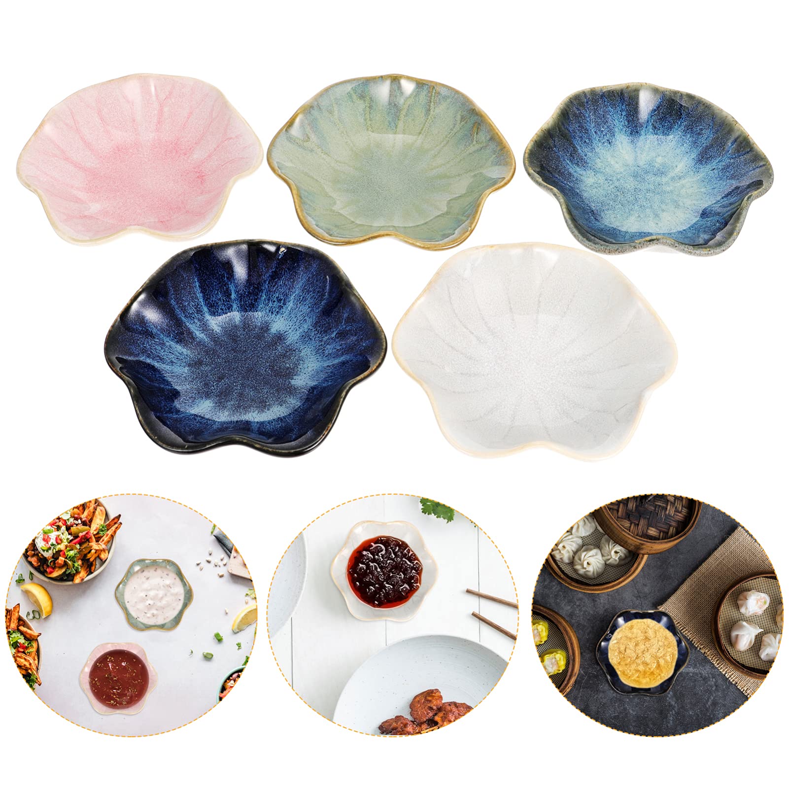 Hemoton 5-Piece Ceramic Dipping Bowls Set - Small Seasoning Dishes for Sauces, Condiments, Soy Sauce, and Side Dishes - Perfect for Sushi, Dumplings, Snacks, and Appetizers
