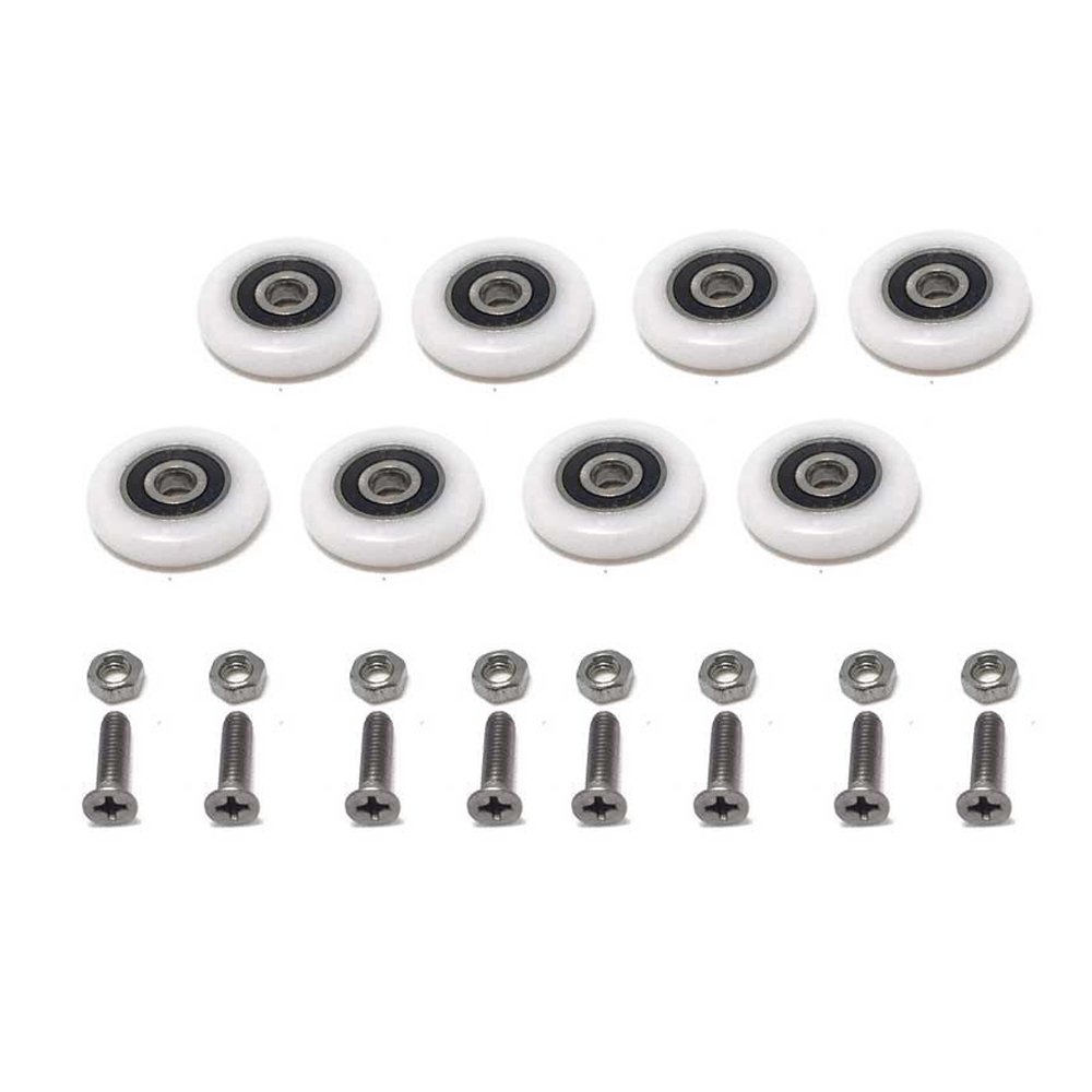 8PCS Shower Door Rollers - 27mm Diameter Wheels for Bathroom Glass Sliding Doors - Heavy Duty Pulleys with Ultra-Quiet Smooth Gliding - Perfect for Shower Enclosures, Bathroom Renovations and Home Improvement Projects