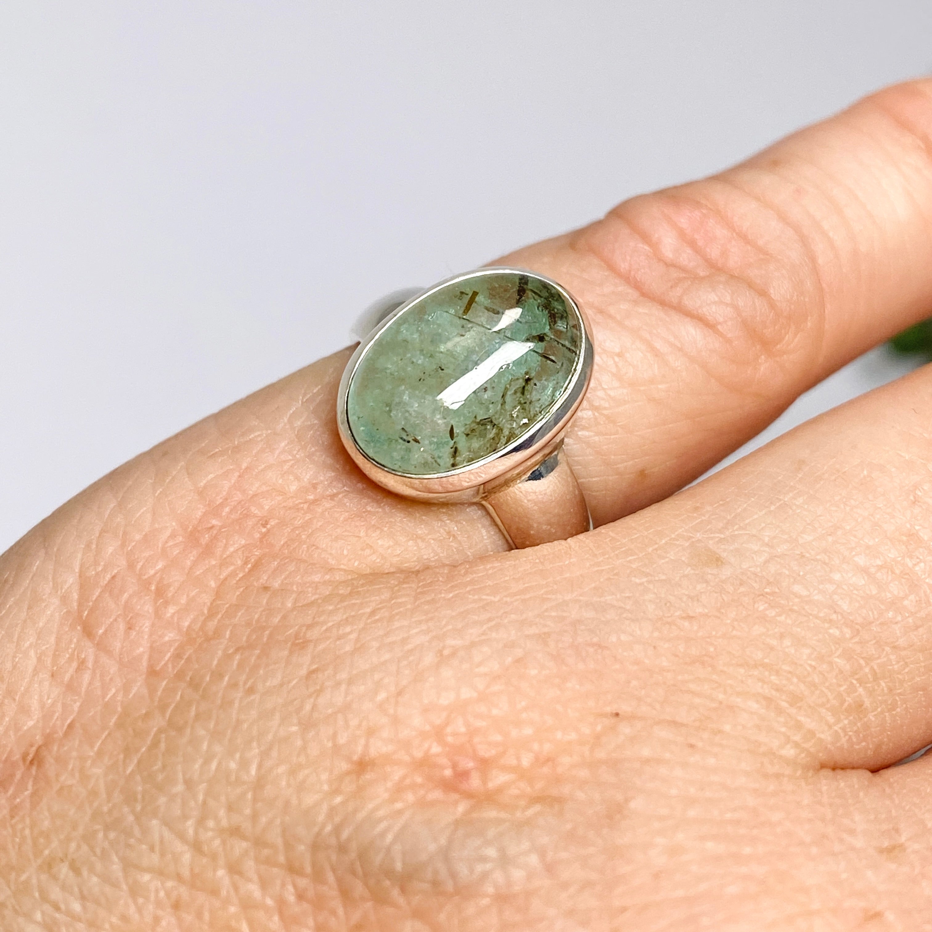 Natural Emerald with Rutile Inclusions Oval Cabochon Ring - Size 5.5 - PRGJ649 - Perfect for Engagement, Anniversary Gifts & Boho Jewelry Collection