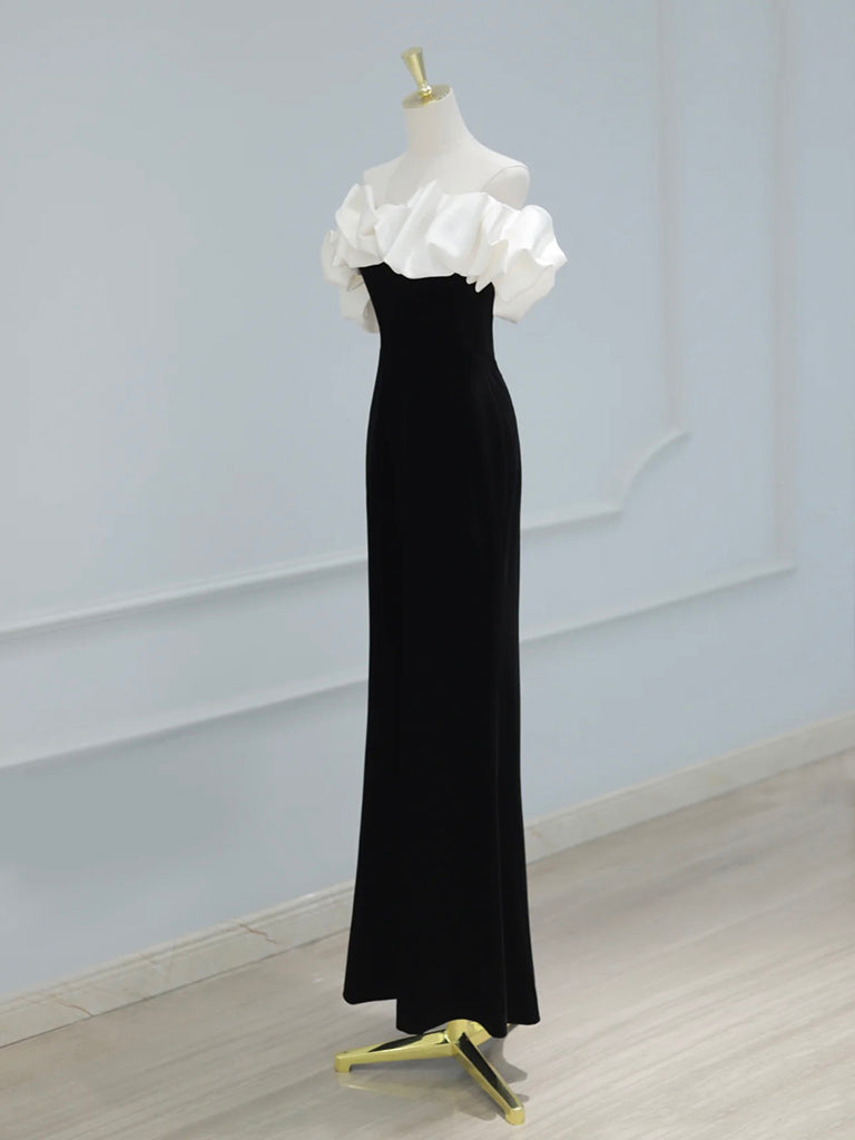 Elegant Black Mermaid Off Shoulder Velvet Satin Long Prom Dress for Women - Perfect for Evening Parties, Formal Events & Special Occasions