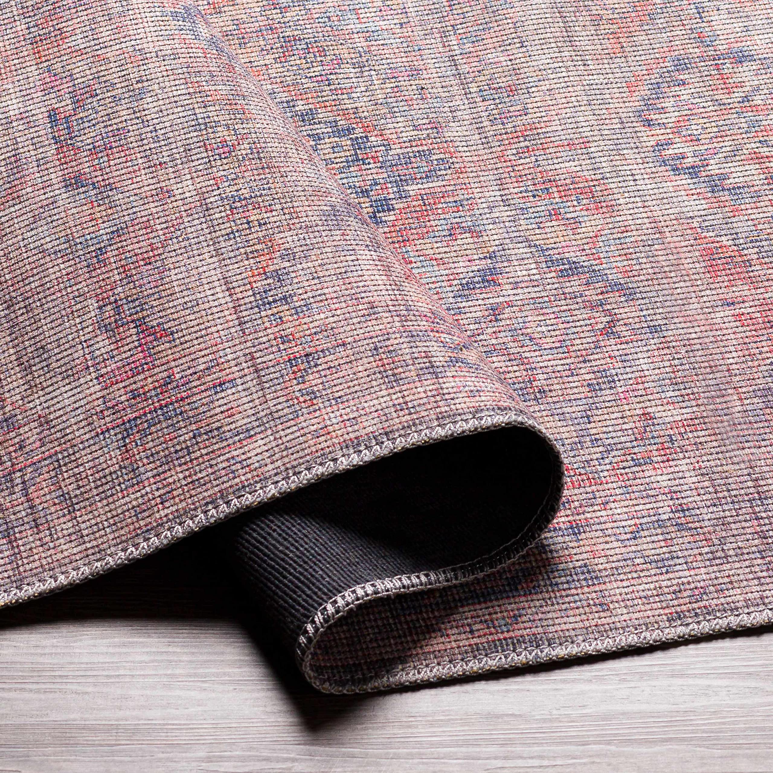 Hauteloom Mayantoc Machine Washable Area Rug - Traditional Design in Navy, Rust, Peach - 6'7