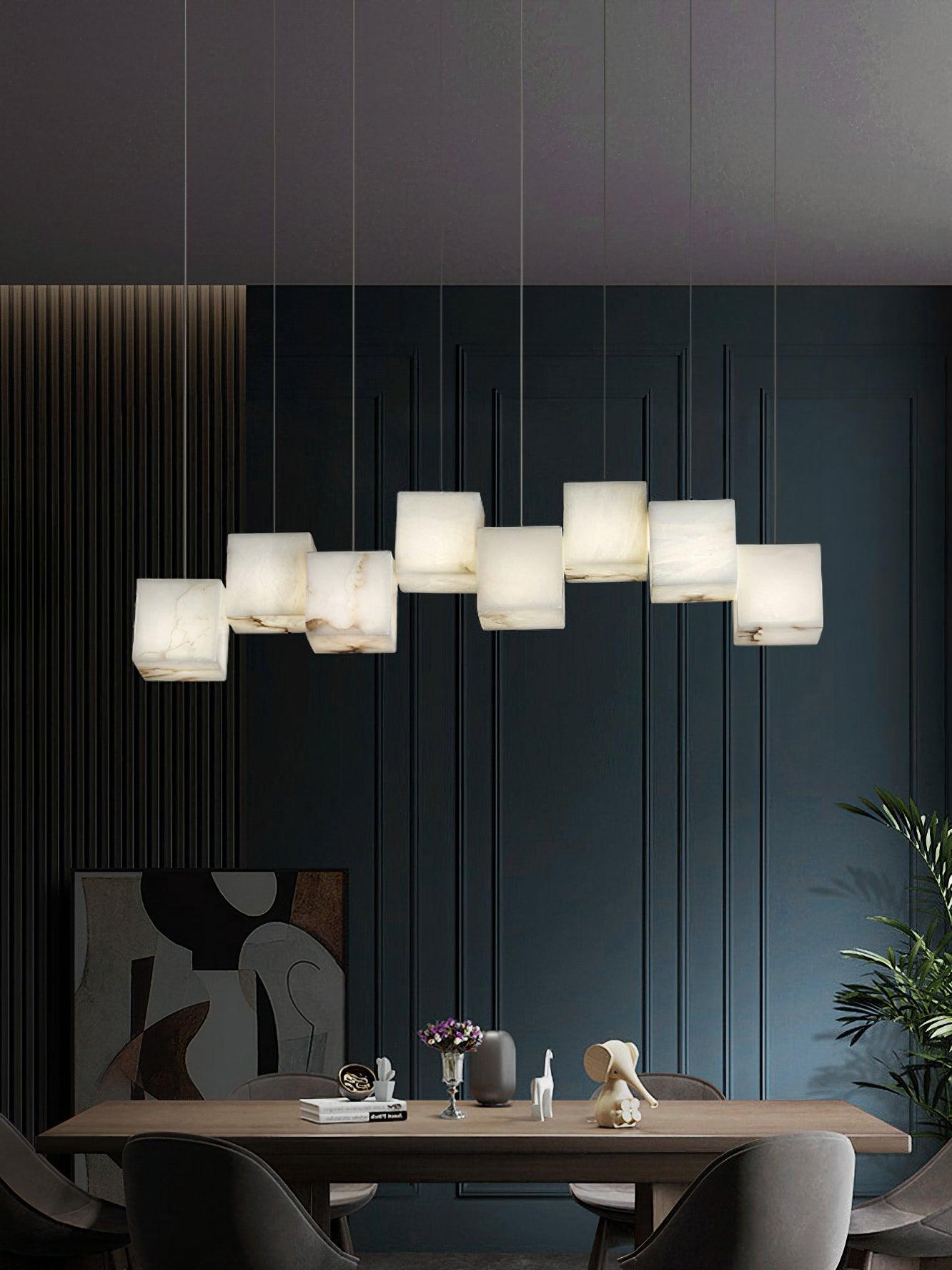 Elegant Alabaster Box Pendant Light - Modern Minimalist Ceiling Fixture for Dining Room, Kitchen Island & Bedroom Lighting