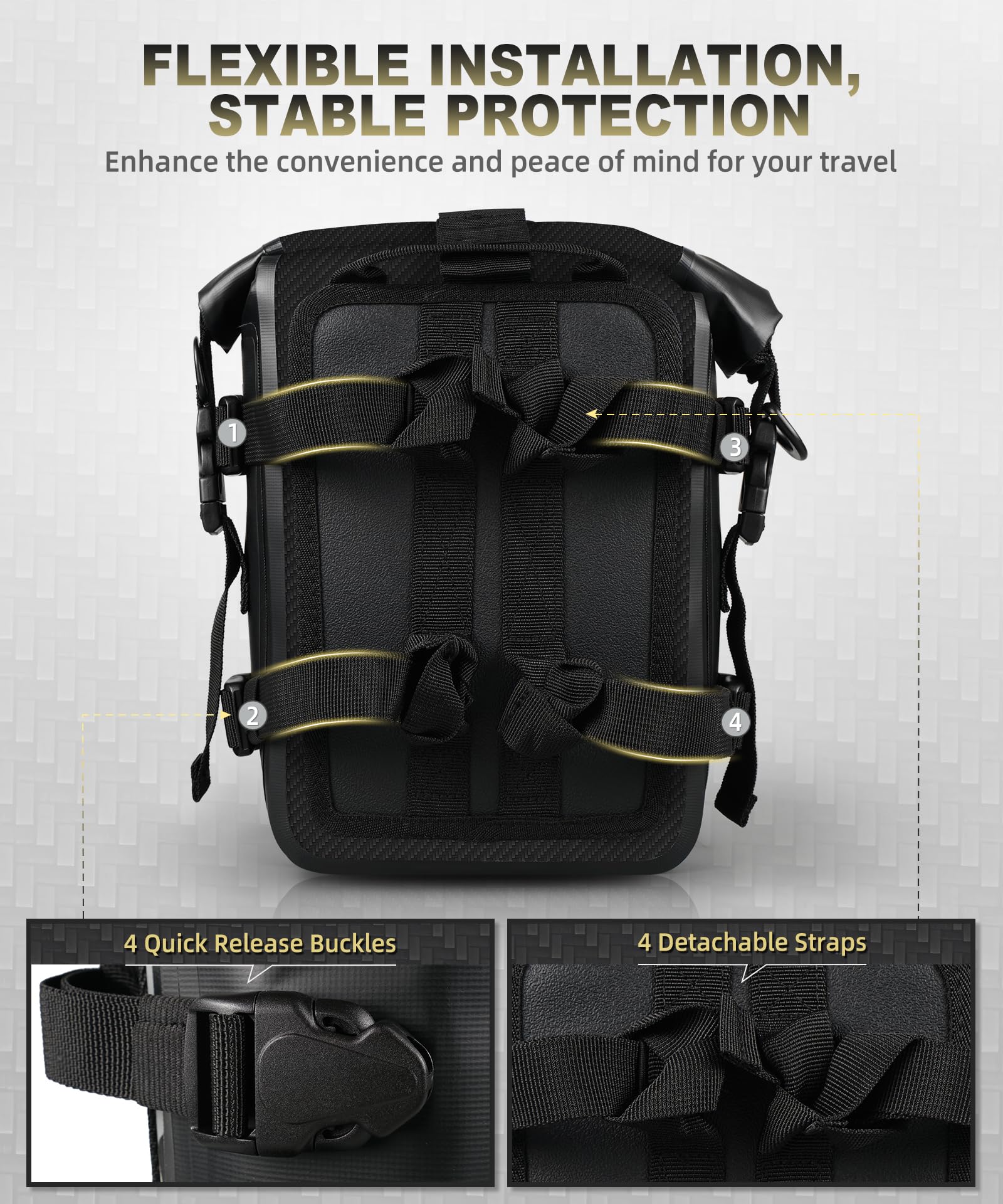 **NICECNC 7L Waterproof Motorcycle Crash Bar Bag - Universal Rear Seat Tail Bag, Motorcycle Luggage Dry Bag with Shoulder Strap - 4 DIY Installation Positions, Black - Ideal for Adventure Riding & Daily Commutes**