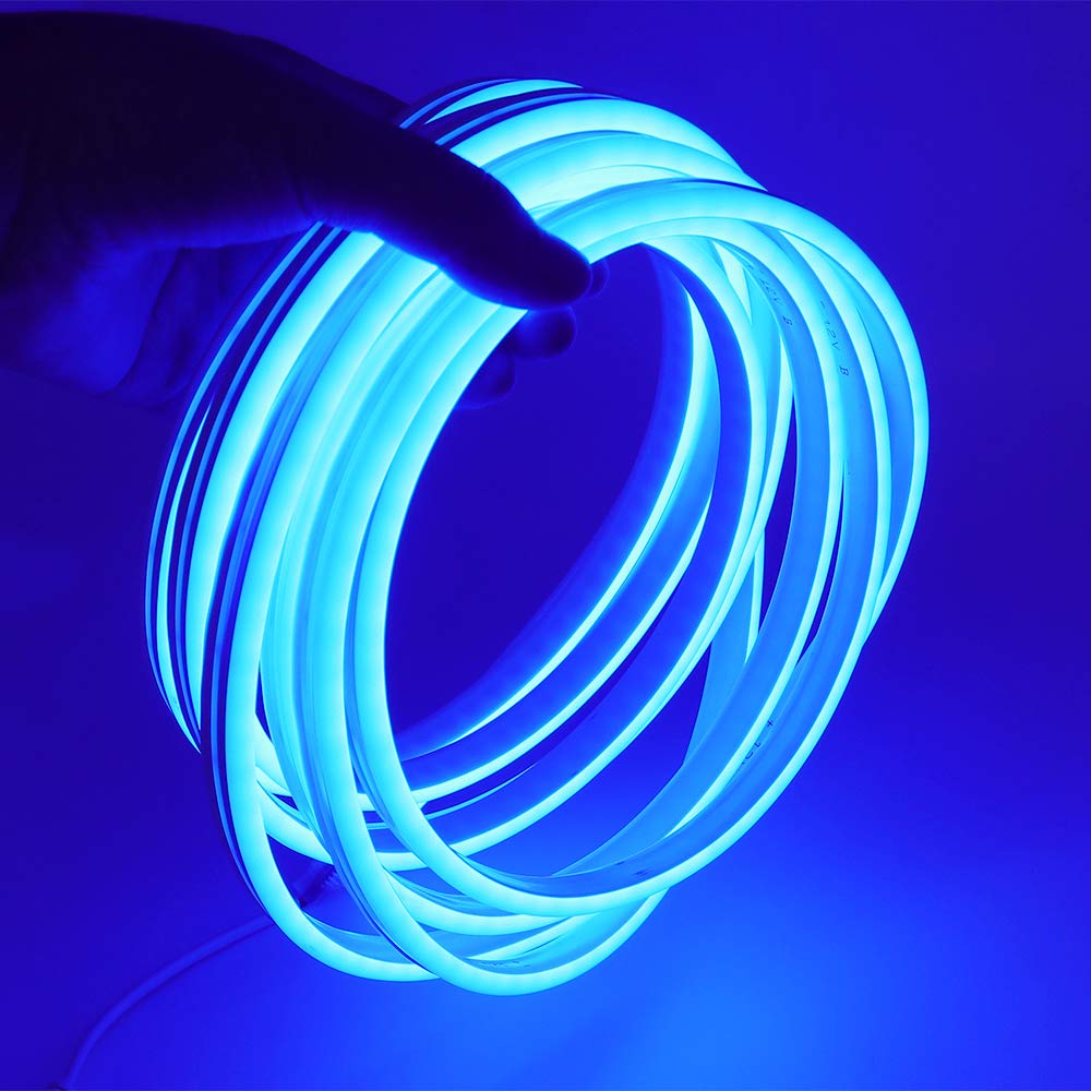 XUNATA LED Neon Light Strip - Dimmable 110-120V Flexible Rope Lighting, 120 LEDs/Meter, 164ft/50m Waterproof 2835 SMD - with Remote Control for Party, Wedding, Bar, Home & Outdoor Decoration (Blue)
