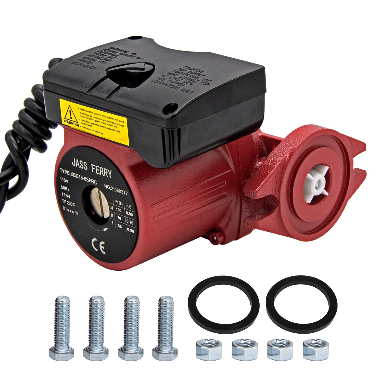 JASSFERRY 1 Inch Hot Water Recirculating Pump - 1/8 HP Cast Iron Flange Circulator for Solar Heaters & Boilers | Energy Efficient Recirculation System for Instant Hot Water in Homes & Commercial Buildings