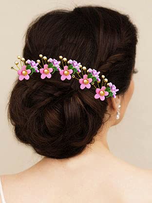 Golden Pearl Floral Hair Pins for Women - Round Flower Hair Clips with Pearls, Wedding Bridal Hair Accessories, Baby Pink Pack of 10 - Perfect for Weddings, Proms, Parties and Special Occasions
