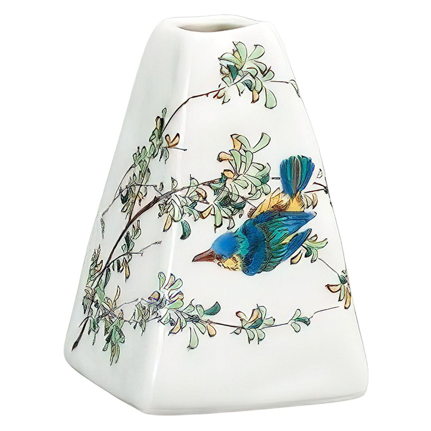 Authentic Japanese Kutani Ware Porcelain Single Flower Vase - Handcrafted Kingfisher Design for Home Decor, Wedding Centerpiece & Luxury Gift