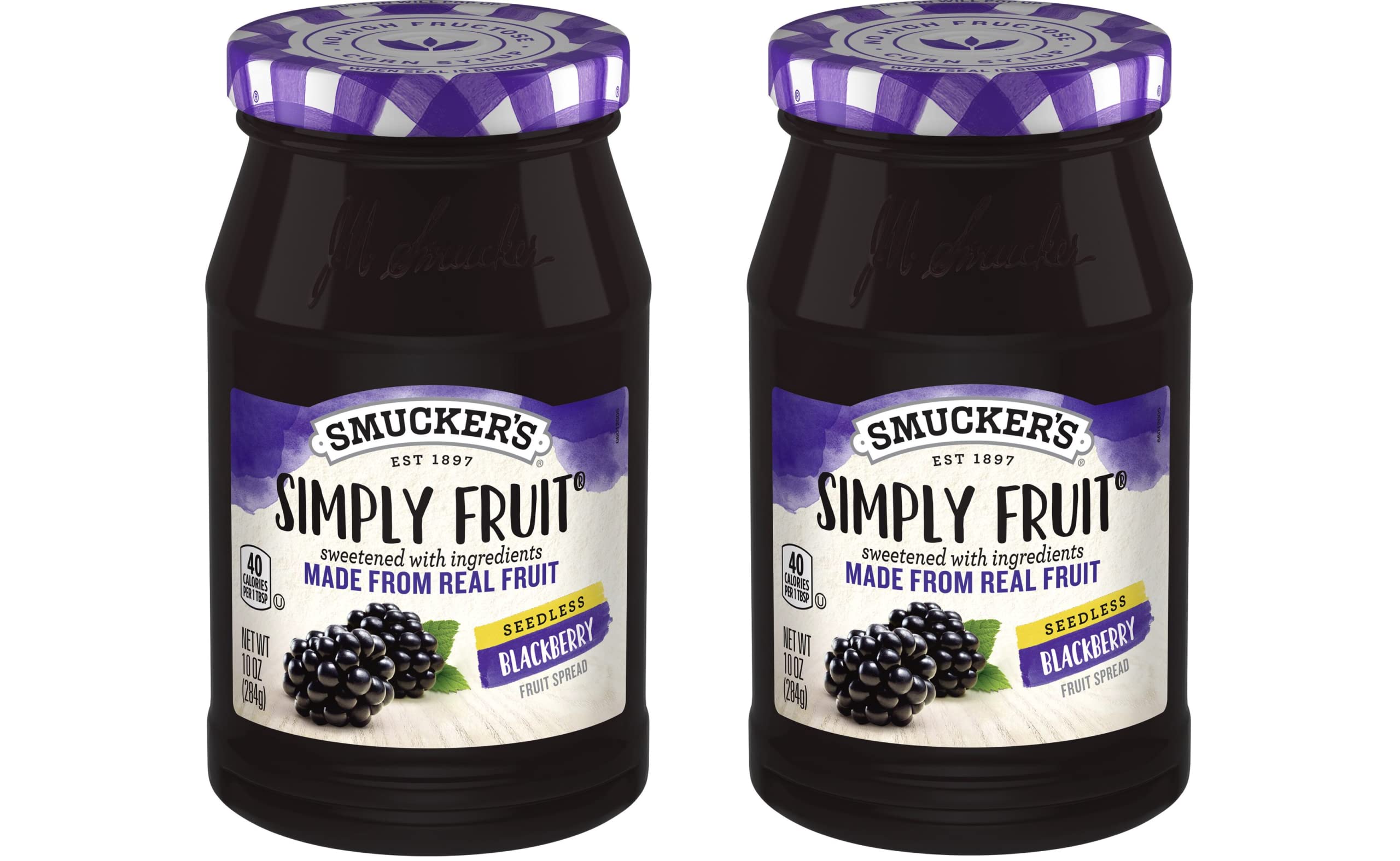 Smucker's Simply Fruit Seedless Blackberry Spread - 10 Ounce (Pack of 2) | All Natural Fruit Preserves for Toast, Yogurt & Baking | Gluten Free & Non-GMO Jam