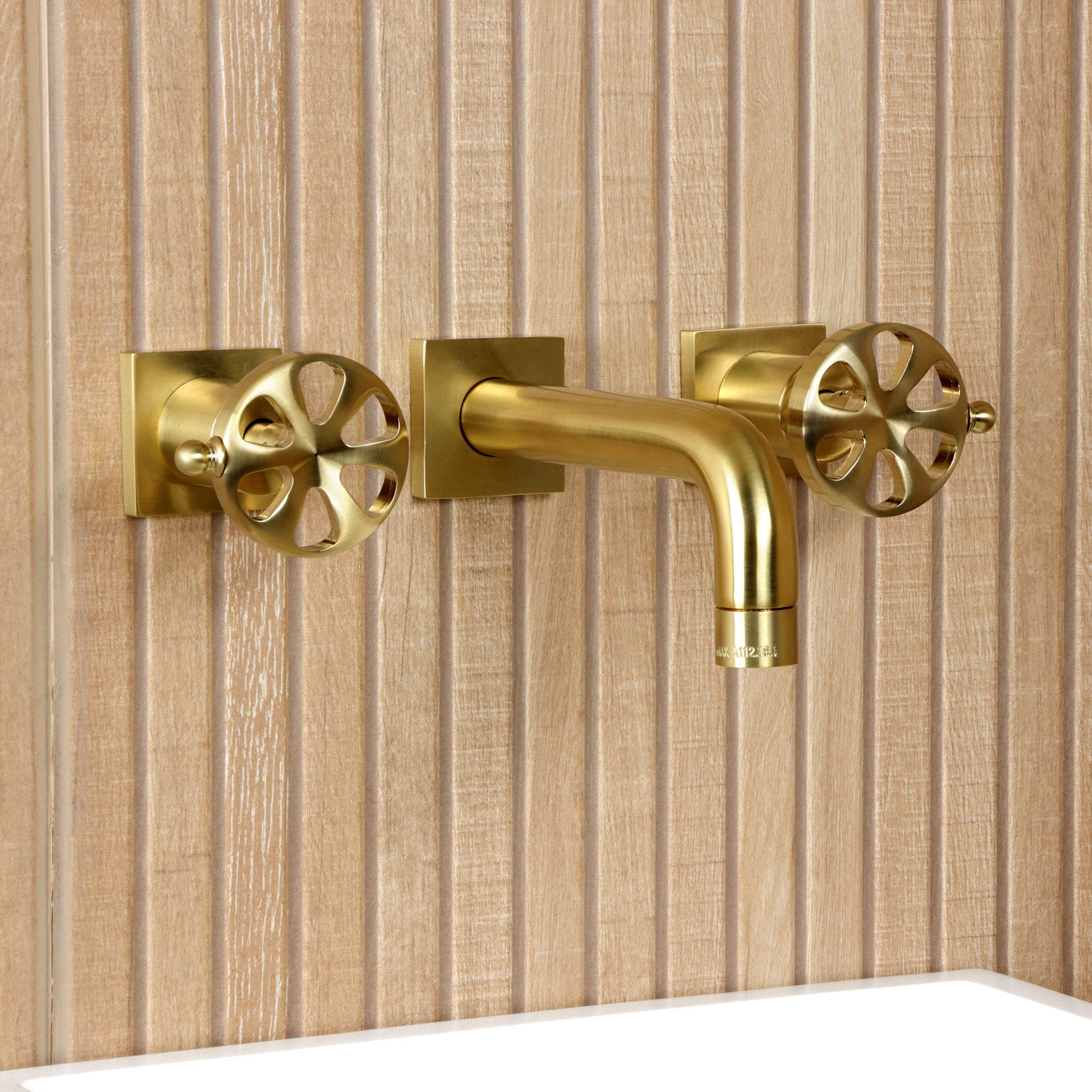 Belknap KS6127RX Brushed Brass Double Handle 3-Hole Wall Mount Bathroom Faucet - Perfect for Modern Bathroom Renovations and Spa-Like Showers