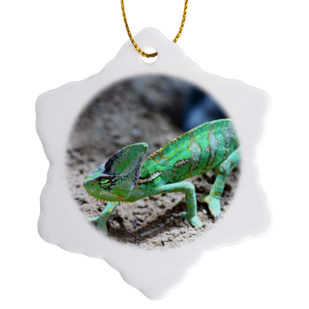 3D Rose Chameleon Snowflake Ornament - 3 Inch Christmas Tree Decoration for Holiday Home Decor, Party & Gift Giving