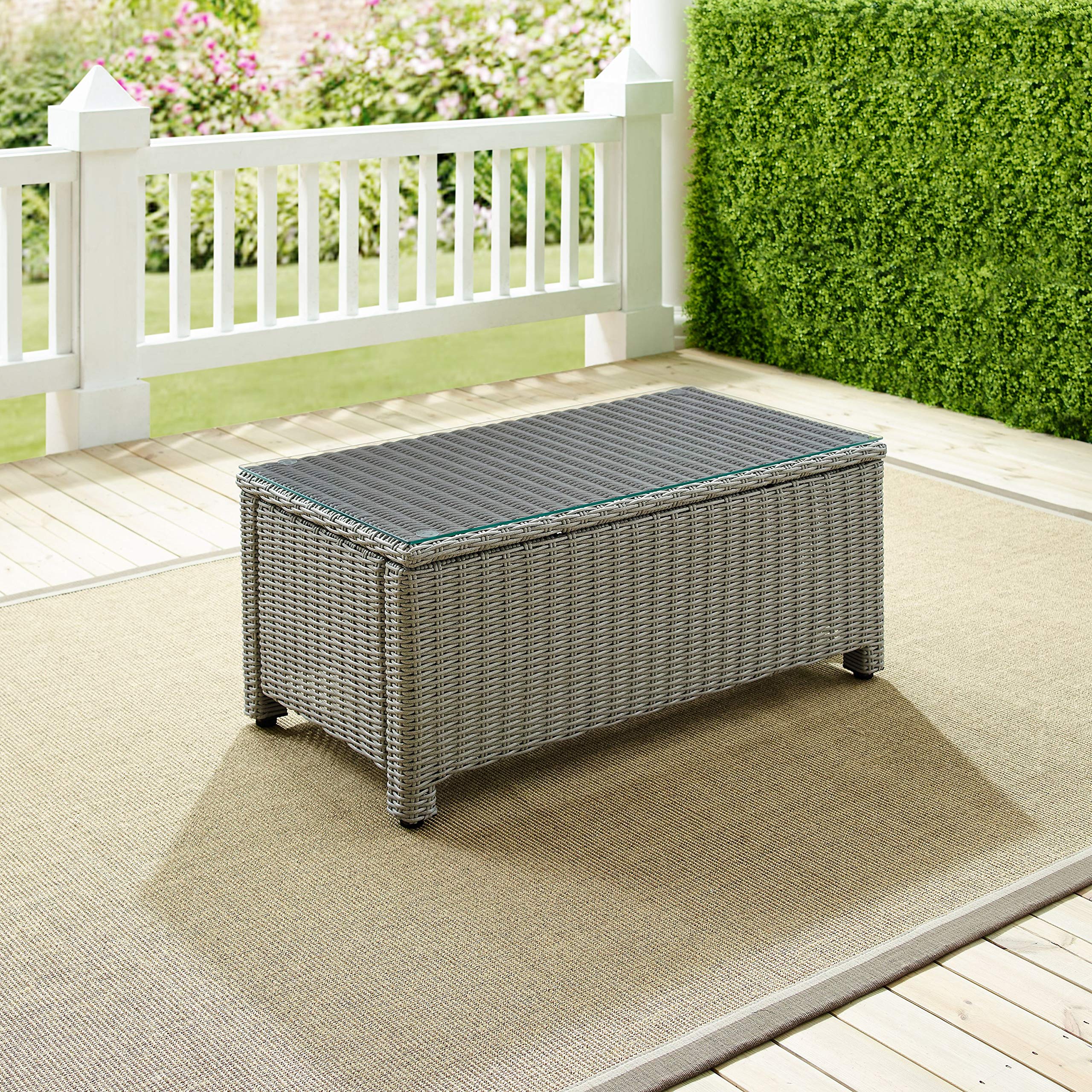 Crosley Bradenton All-Weather Rattan Wicker Outdoor Coffee Table - Weather-Resistant Gray Patio Furniture for Deck, Porch & Garden - Perfect for Outdoor Entertaining & Relaxation