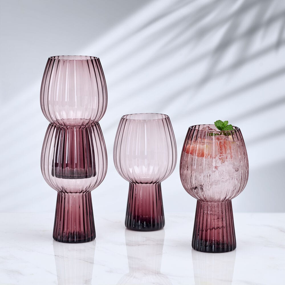 Phoebe Optic Lilac Set of 4 Elegant Goblet Beverage Glasses - Perfect for Wine Tasting, Cocktail Parties & Formal Dining