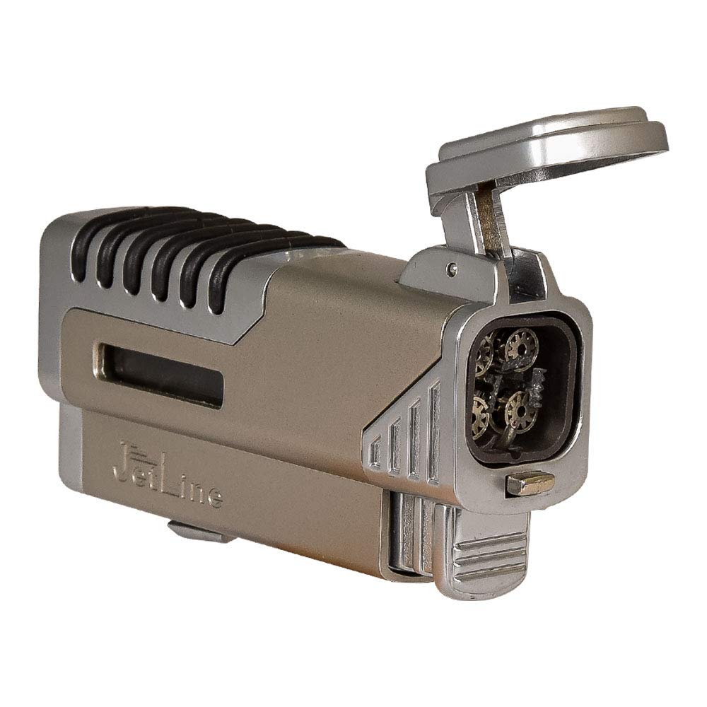 JetLine Gotham Chrome Quad Torch Red Flame Lighter - Premium Butane Lighter for Cigars, Cooking, Camping & Outdoor Use