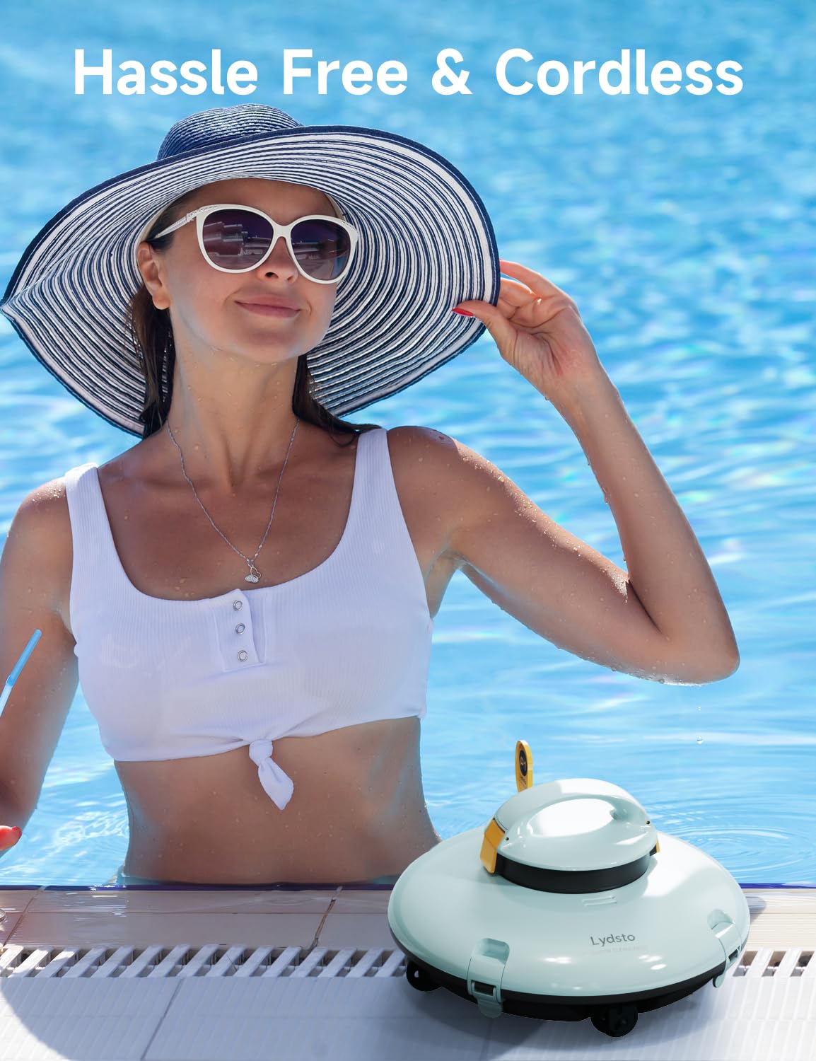 Automatic Cordless Robotic Pool Cleaner for Above Ground Pools - Rechargeable Battery, Dual-Drive Motors & Water Sensor Tech - Ideal for Flat Bottom Pools Up to 35ft (Yellow) - Perfect for Weekly Pool Maintenance & Seasonal Cleaning