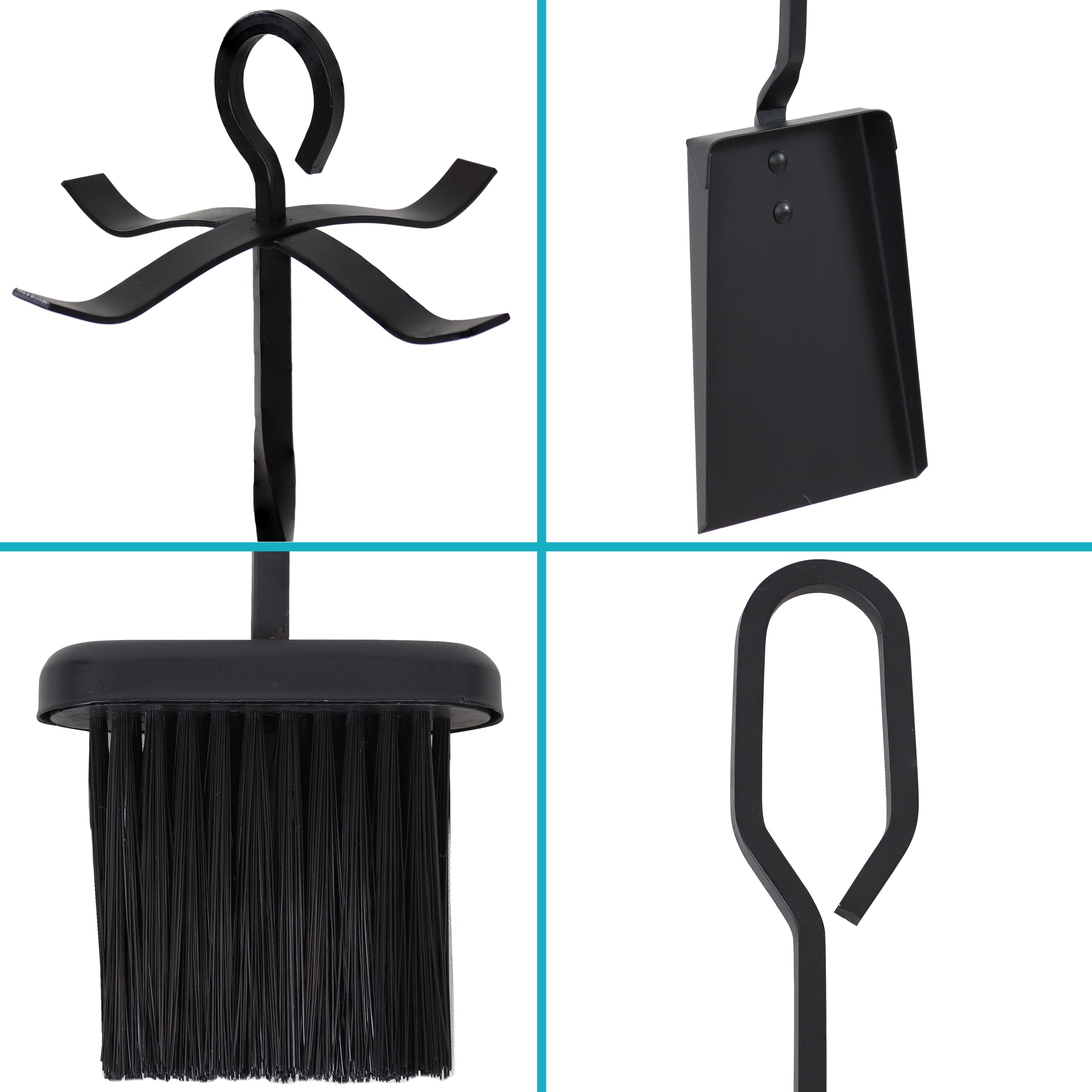 Sunnydaze 4-Piece Steel Fireplace Tool Set with Stand - Heavy Duty Fireplace Accessories for Wood Burning Stoves & Fire Pits - Perfect for Indoor & Outdoor Use