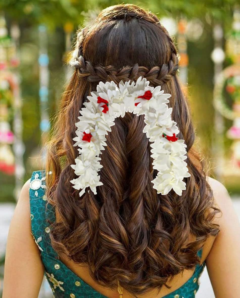 Reusable Long-Lasting Artificial Flower Gajra Hair Bun Accessories for Women & Girls - Shining Bridal & Party Hair Jewelry (Pack of 2) - Perfect for Weddings, Festivals & Special Occasions