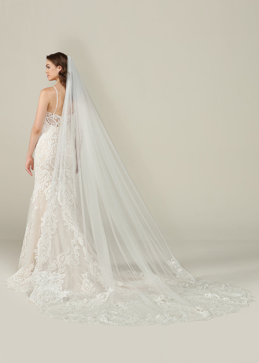 Elegant Morgan Veil Cathedral Wedding Veil with Delicate Lace Appliques - Perfect for Bridal Gowns, Formal Weddings & Romantic Ceremonies