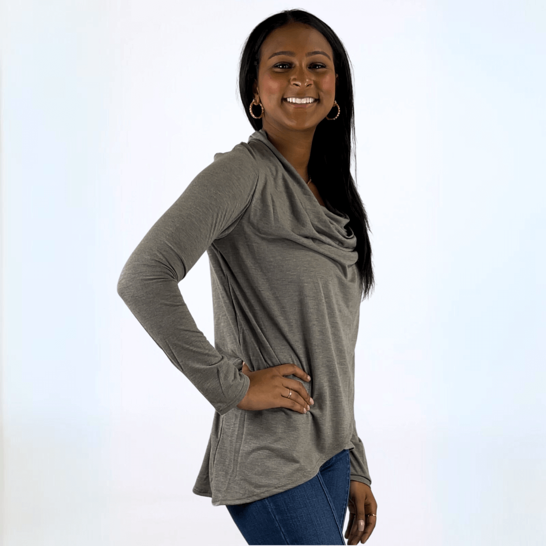 Stylish Cross Over Draped Cowl Neck Top - Premium Made in USA Women's Fashion Blouse for Work, Date Night & Special Occasions