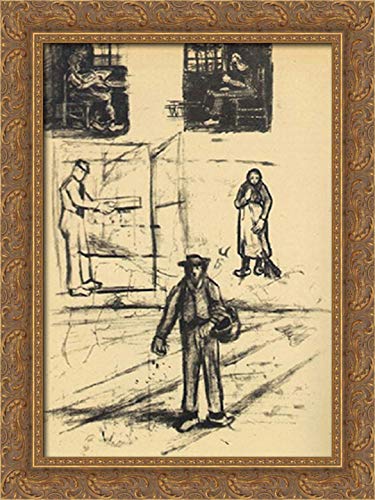Vincent van Gogh Framed Canvas Art - Woman Near A Window, Man With Winnow, Sower & Woman With Broom - 18x24 Inch Gold Ornate Wood Frame - Classic Home Decor for Living Room, Bedroom or Office
