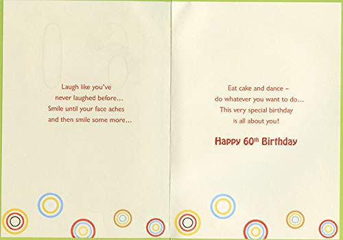 60th Birthday Card with Elegant Circle Patterns & Blue Dots in Die Cut Windows - Perfect for Milestone Celebrations, Retirement Parties, and Special Occasions