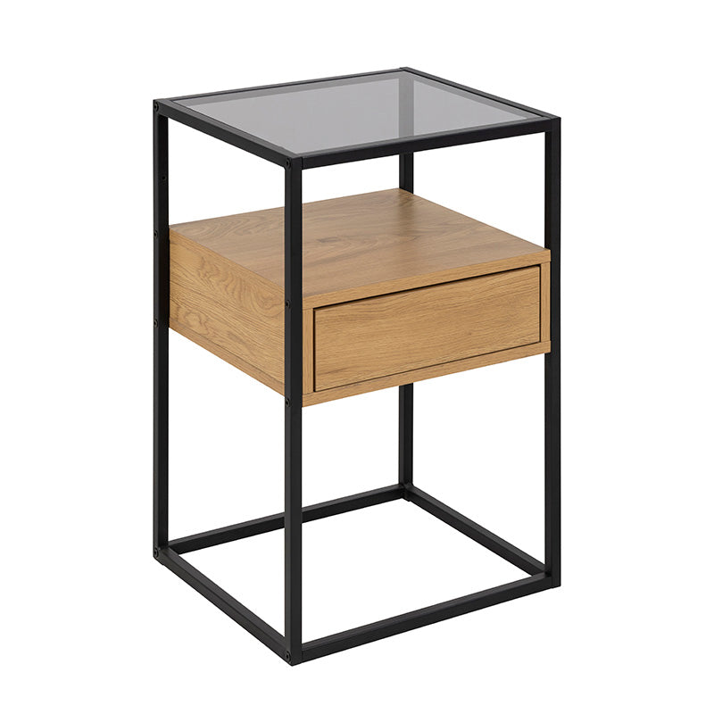 RANDOLF 16-Inch Side Table or Bedside Table - Natural & Black Finish - Perfect for Living Room, Bedroom, or Office Nightstand