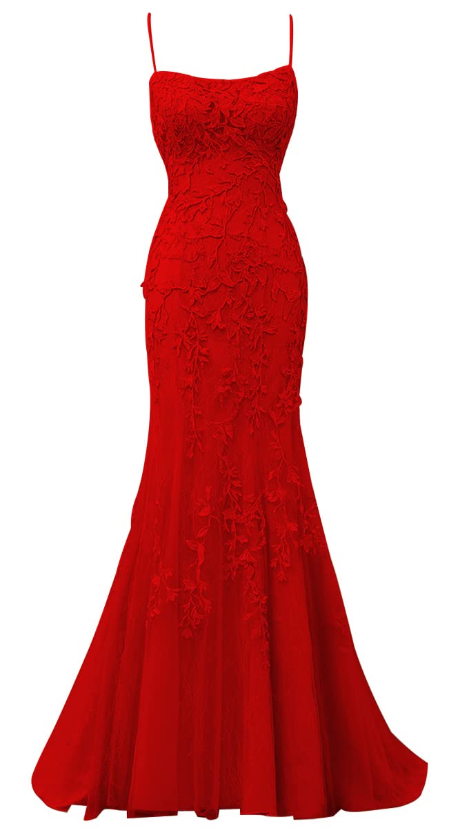 Elegant Mermaid Bridesmaid Dress for Women - Formal Wedding Gown with Spaghetti Straps, Tulle & Lace Appliques - Perfect for Prom, Evening Parties & Special Occasions