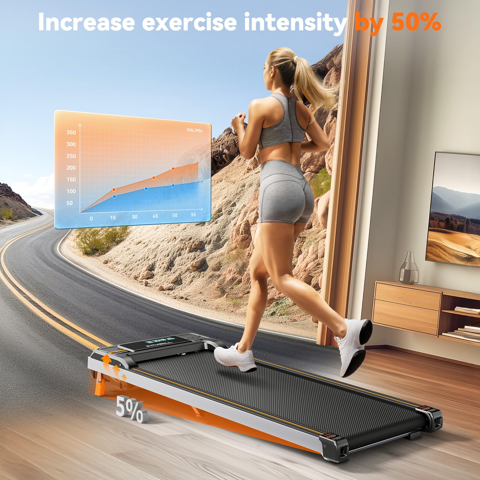 Under Desk Treadmill for Home Office - Portable Walking Pad with Incline, 3-in-1 Mini Treadmill for Walking, Jogging & Running - Compact 2.5HP Machine for Small Spaces - Perfect for Home Gym, Workouts & Remote Work Fitness