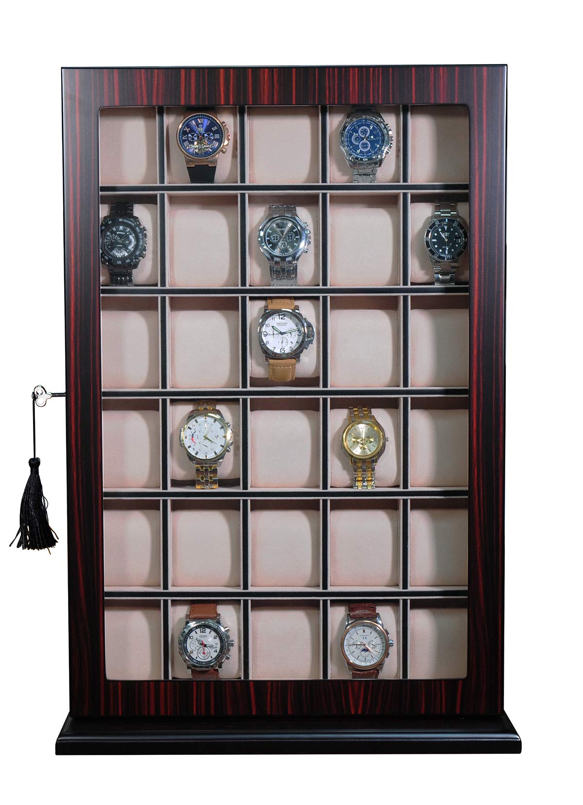 30-Piece Ebony Wood Personalized Watch Display Case - Wall Hanging Storage Organizer Box & Stand for Luxury Watch Collectors - Perfect for Home, Office, or Retail Store Display