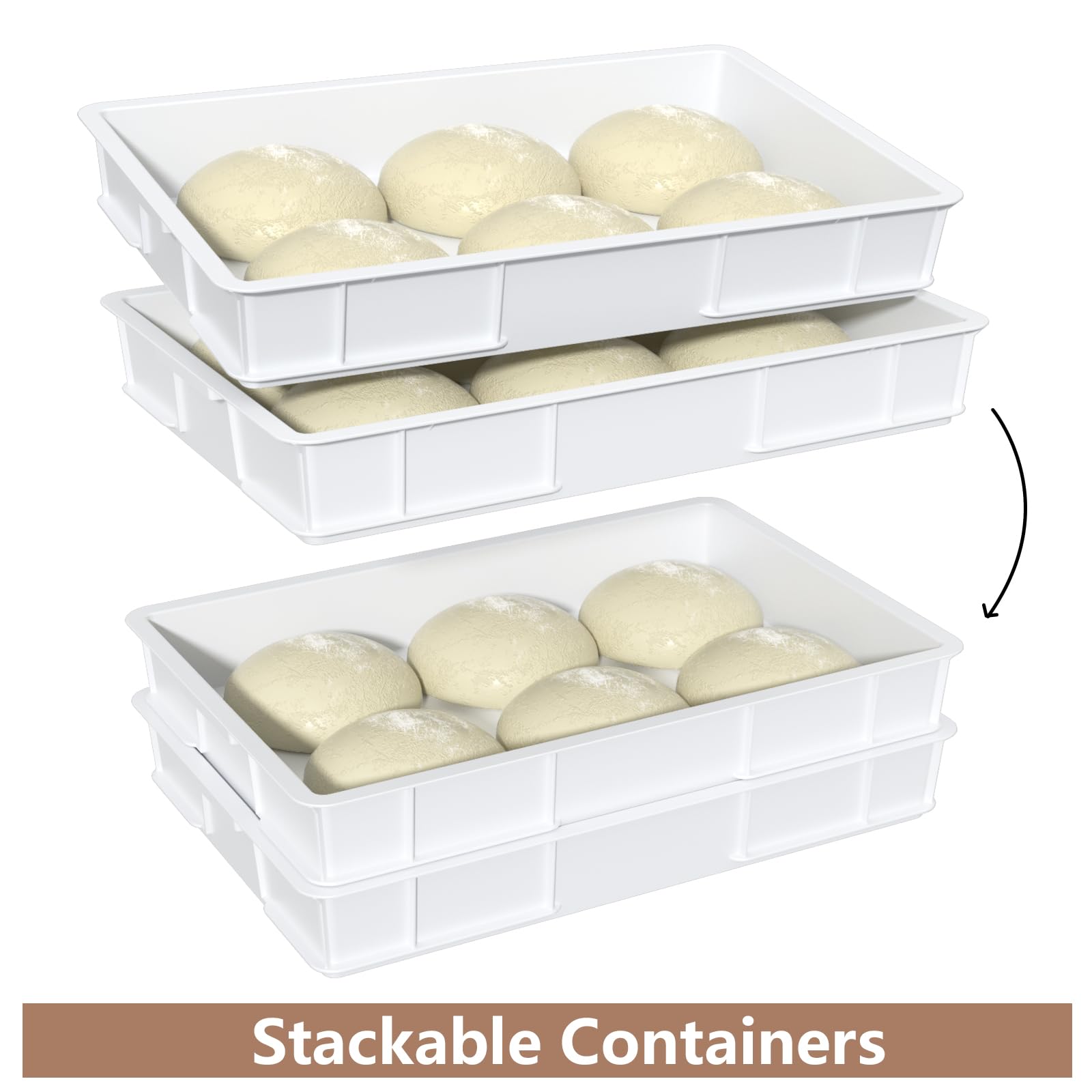 Commercial Stackable Pizza Dough Proofing Box - Large Dough Proofing Container Trays (Pack of 4) for Bakeries, Pizzerias & Home Baking | Perfect for Bulk Dough Rising & Storage