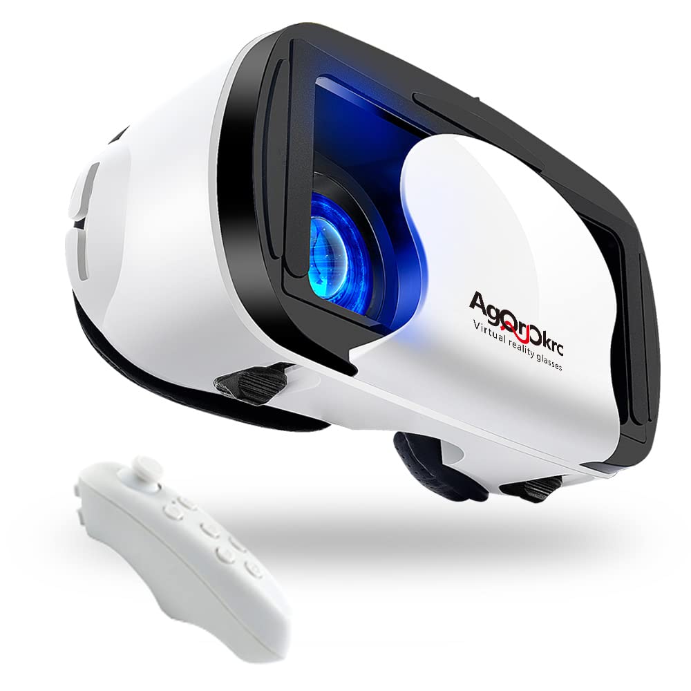 Premium VR Headset for Android & iOS - 3D Virtual Reality Glasses with 2K HD Display & Anti-Blue Light Technology | Ideal for Gaming, Movie Watching & Virtual Experiences | Compatible with Smartphones (White)