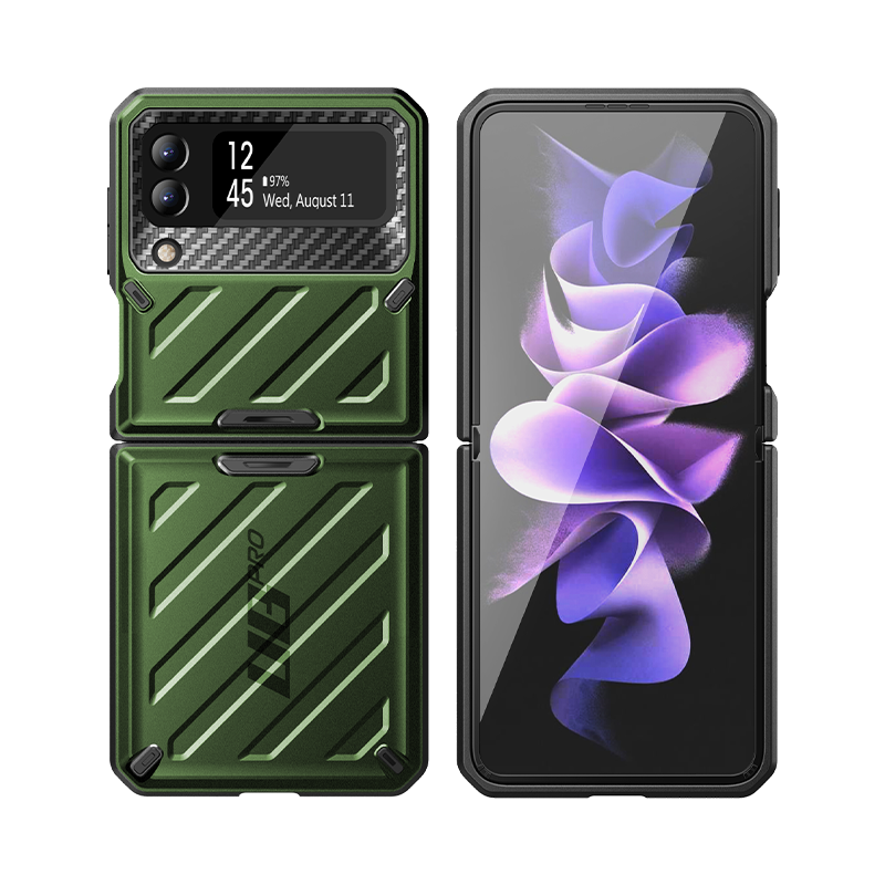 Samsung Galaxy Z Flip 3 Unicorn Beetle Pro Rugged Protective Case with Belt Clip - Dark Green | Shockproof & Durable Cover for Outdoor, Work & Everyday Use