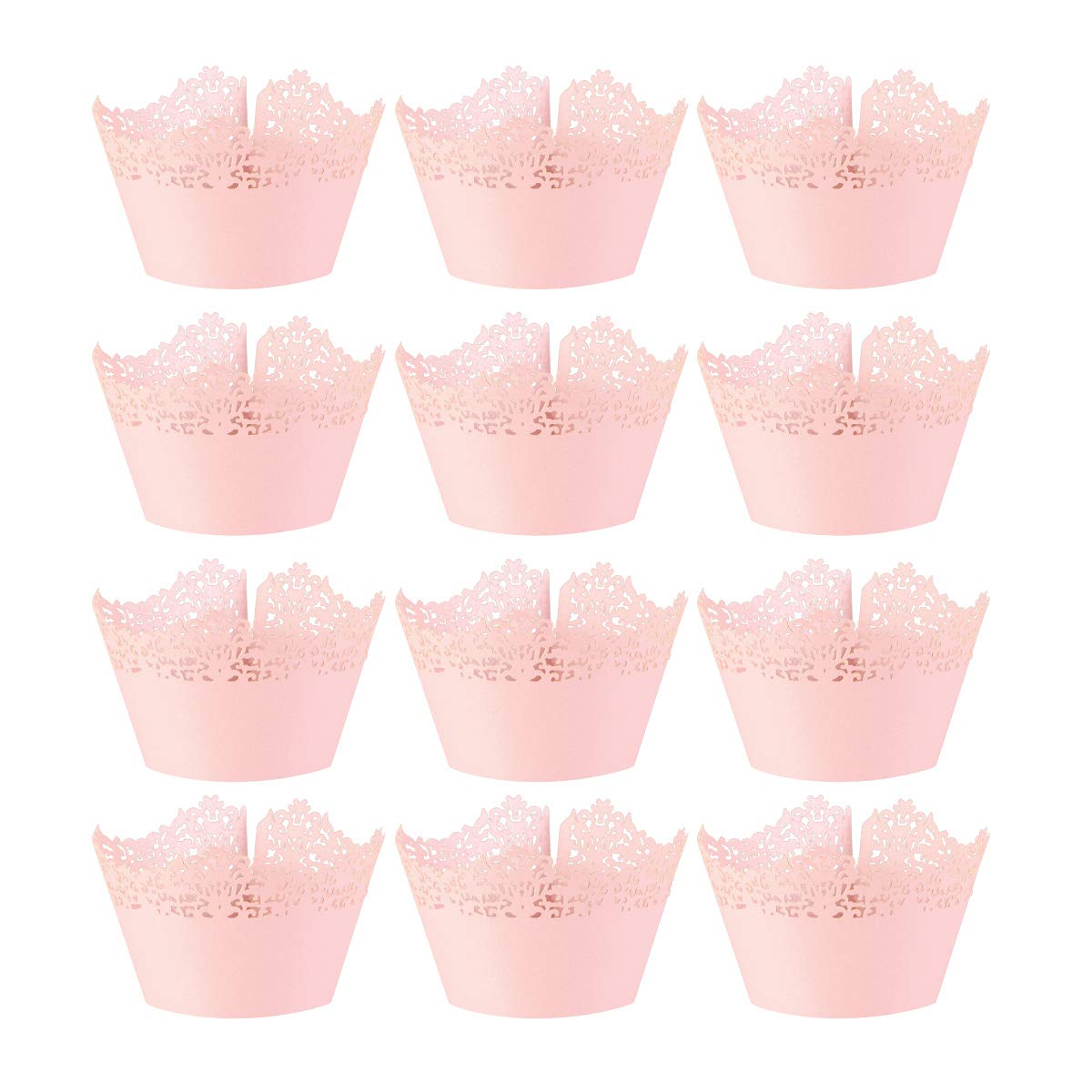 DOITOOL 12-Pack Disposable Pink Lace Paper Baking Cups - Muffin & Cupcake Liners for Baking, Vine Mousse Desserts, Party Decorations - Perfect for Home Baking, Birthday Parties, and Holiday Treats