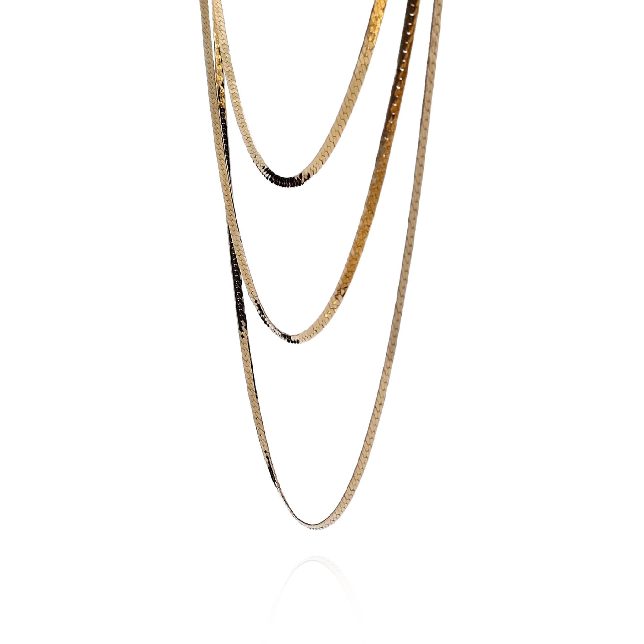 14K Yellow Gold Multi Strand Layered Herringbone Necklace for Women - Elegant Layered Chain Necklace for Party, Wedding & Everyday Wear