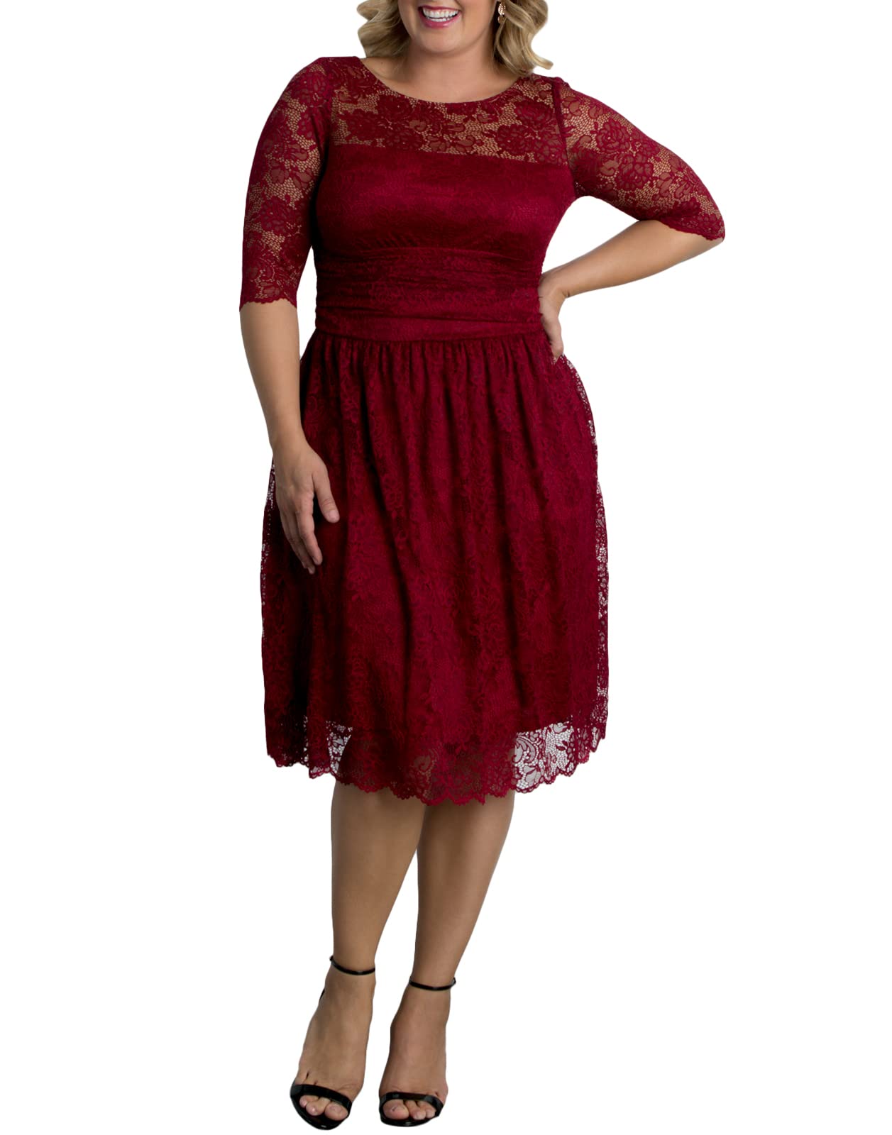 Kiyonna Women's Plus Size Luna Lace Cocktail Dress for Wedding Guest, Party & Special Occasions - Elegant Formal Evening Gown