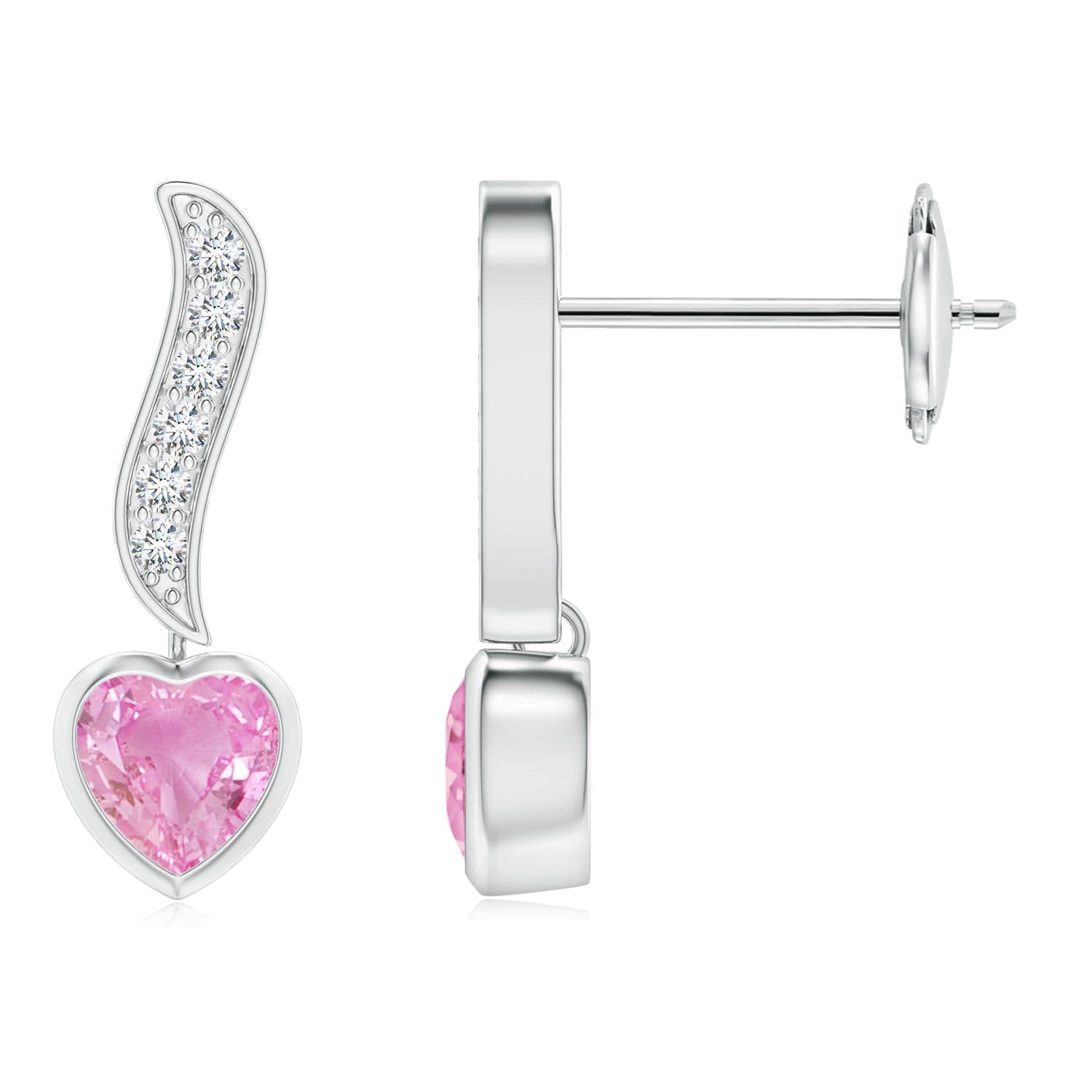 ANGARA Natural Pink Sapphire Heart Drop Earrings for Women & Girls - Sterling Silver, 4mm Gemstone (September Birthstone) - Perfect Gift for Birthday, Wedding, Anniversary | Elegant Jewelry for Date Night, Bridal Shower & Special Occasions
